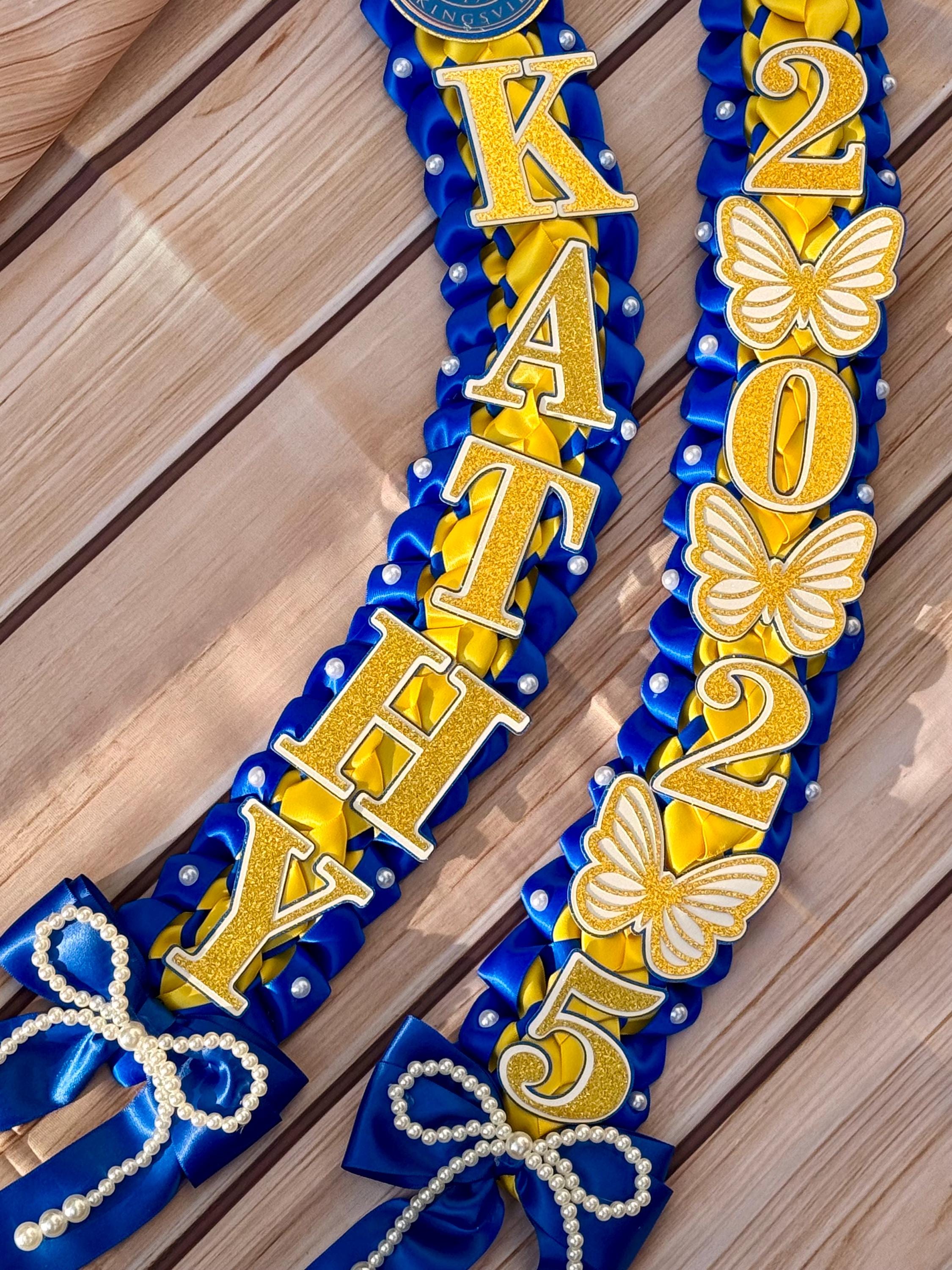 Coquette Graduation Ribbon Lei withPearl Accents, Class of 2026, Double braided lei