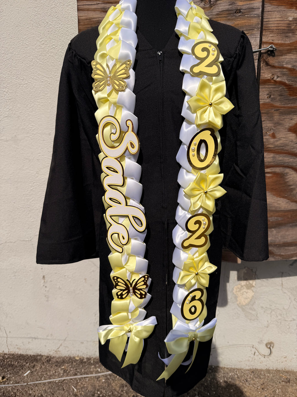 Graduation Ribbon Lei 2026 Satin Braid Lei Personalized Name Graduation Lei Butterfly Grad Lei High School or College gift