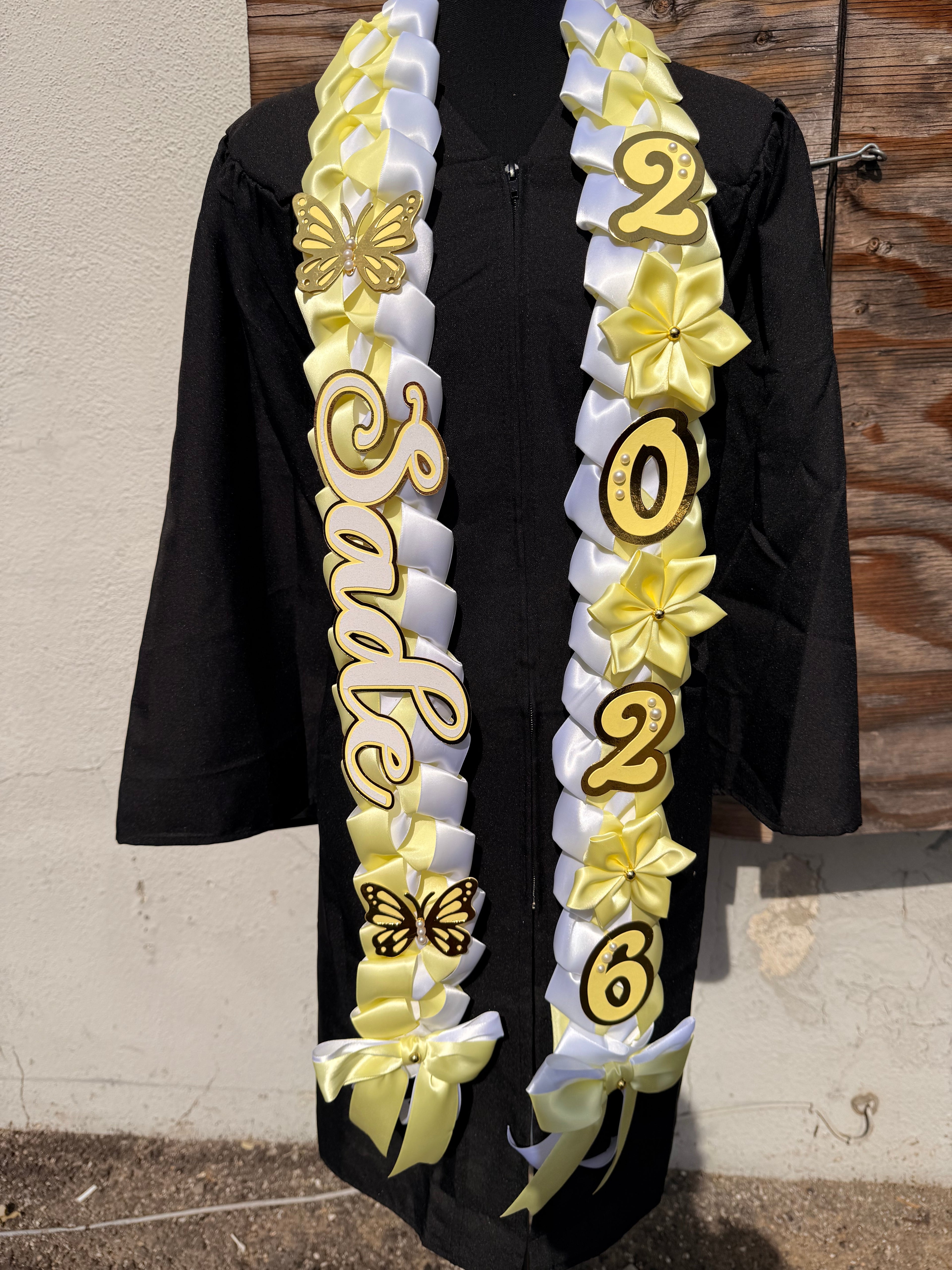 Graduation Ribbon Lei 2026 Satin Braid Lei Personalized Name Graduation Lei Butterfly Grad Lei High School or College gift