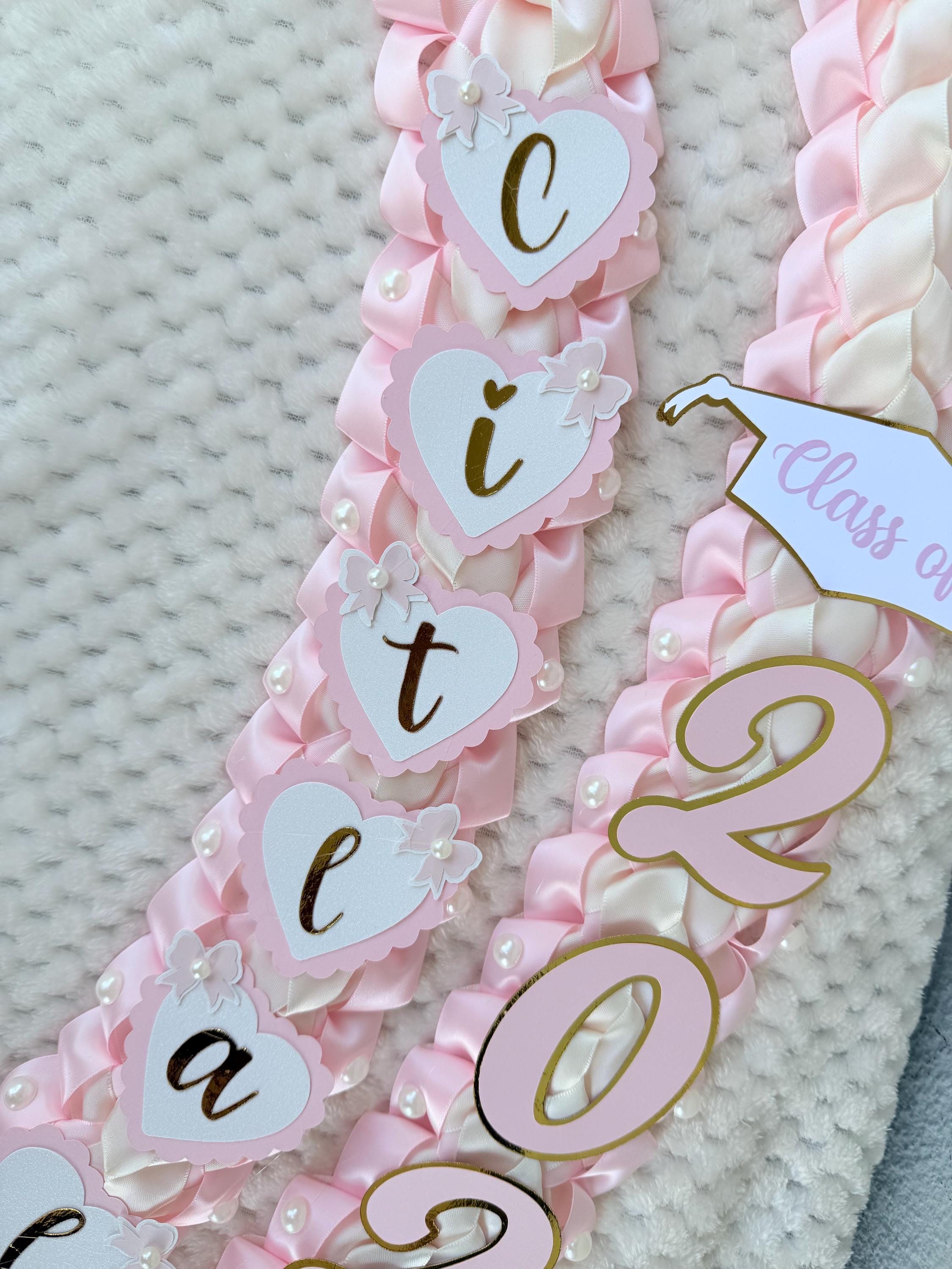 Coquette Graduation Ribbon Lei withPearl Accents, Class of 2026, Double braided lei
