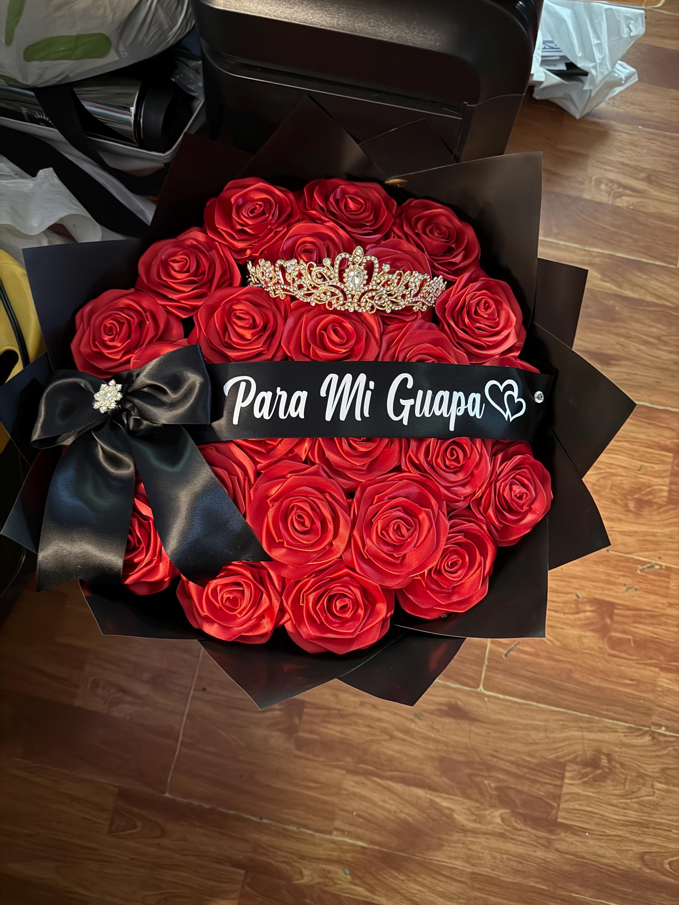 Handmade Red Ribbon Rose Bouquet • Forever Rose Gift • Long-Lasting Floral Arrangement
