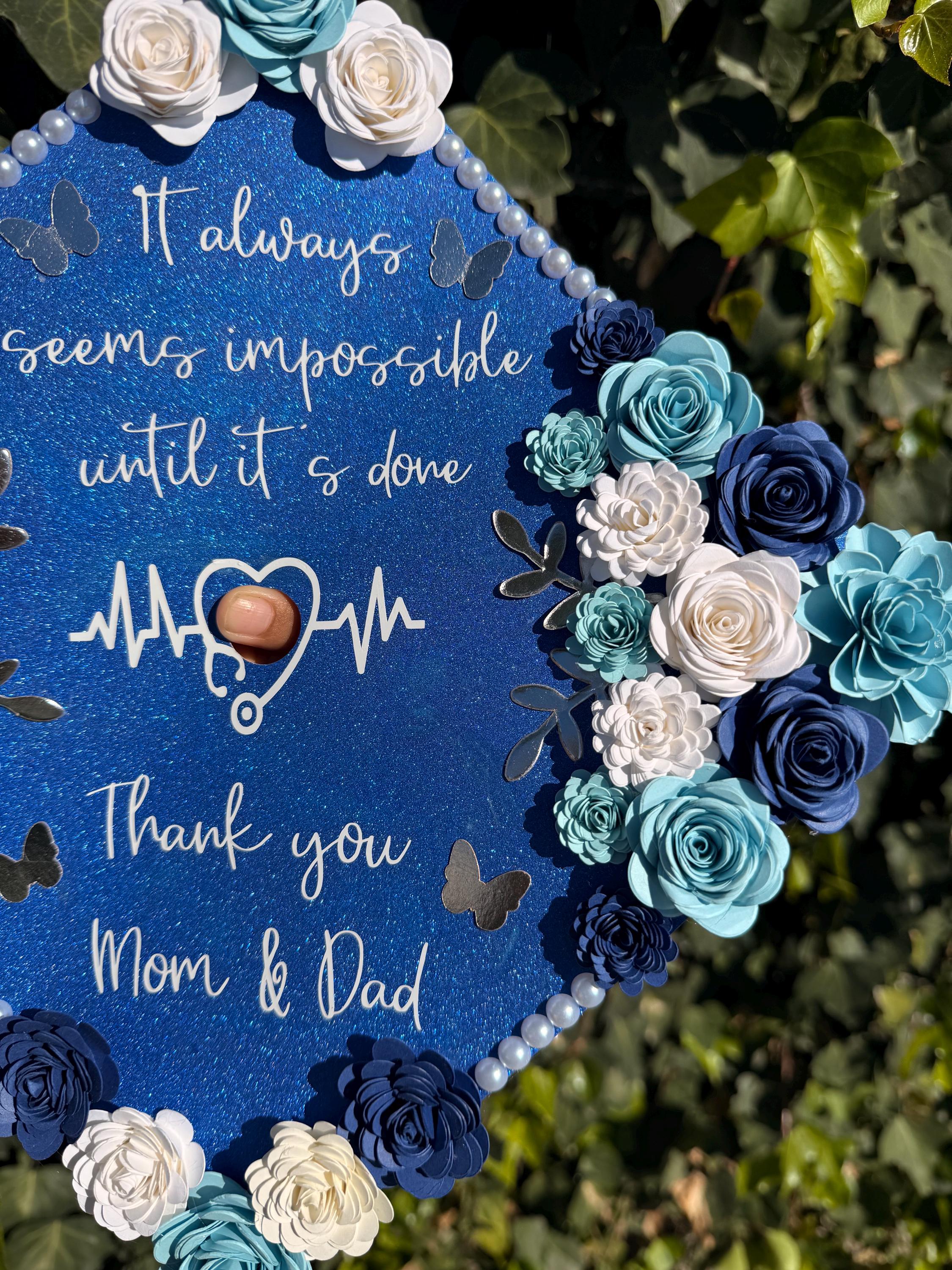 Graduation Cap Topper, handmade Paper Flowers, Personalized Grad Cap, Class of 2026