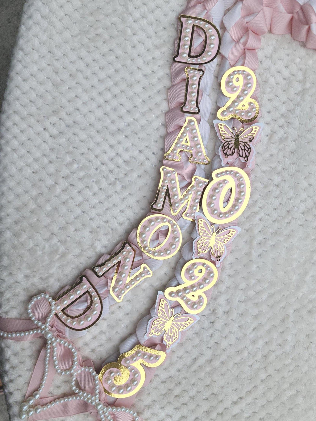 Coquette Pearl Graduation Ribbon Lei: Custom Senior Gift, Class of 2026