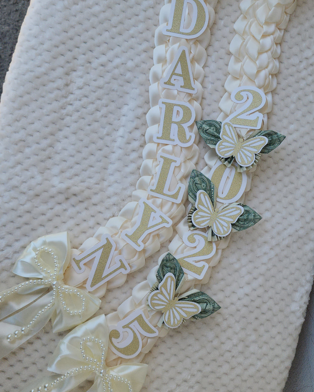 Money Lei, Graduation leis with money butterflies, Double Braided Style