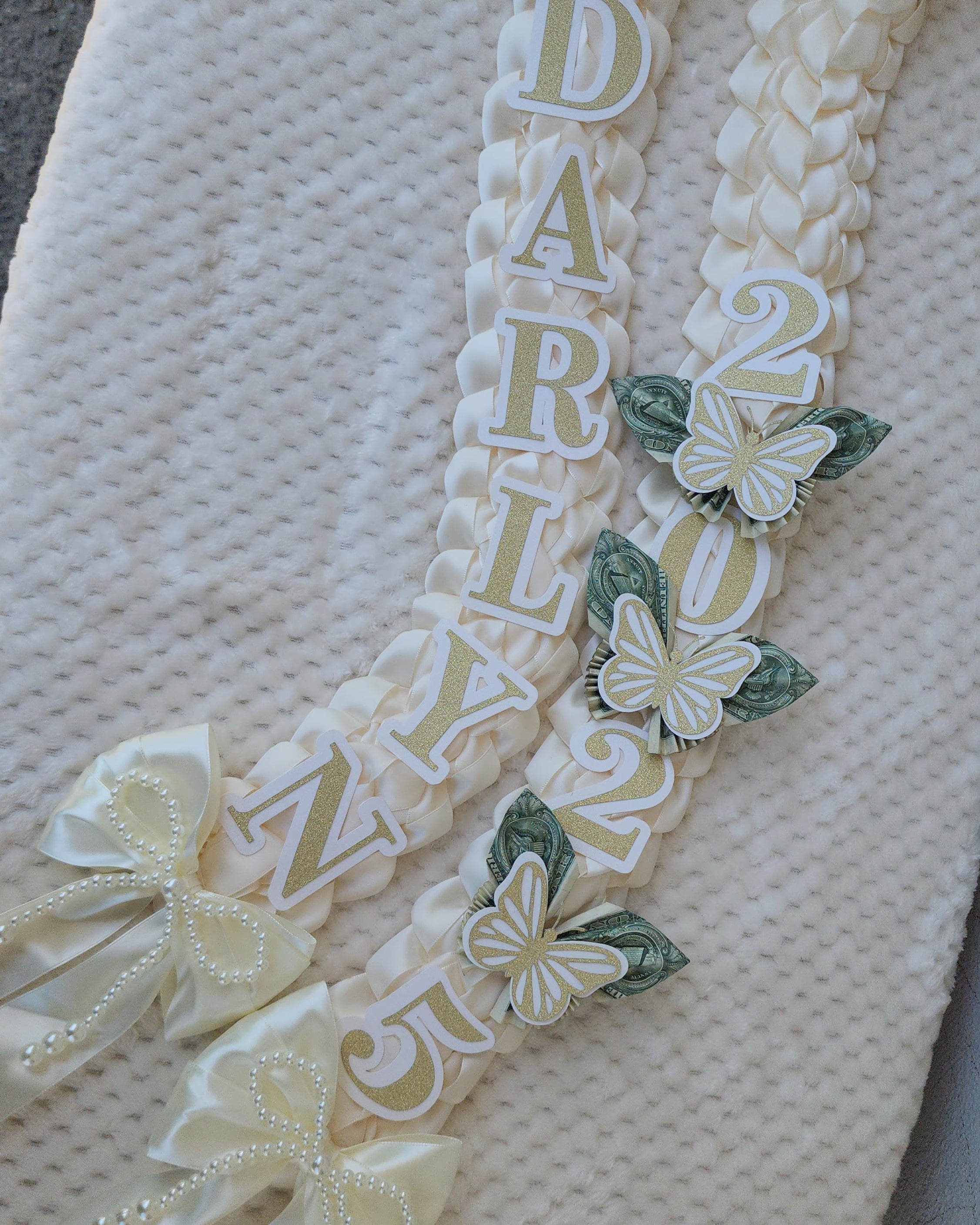 Money Lei, Graduation leis with money butterflies, Double Braided Style