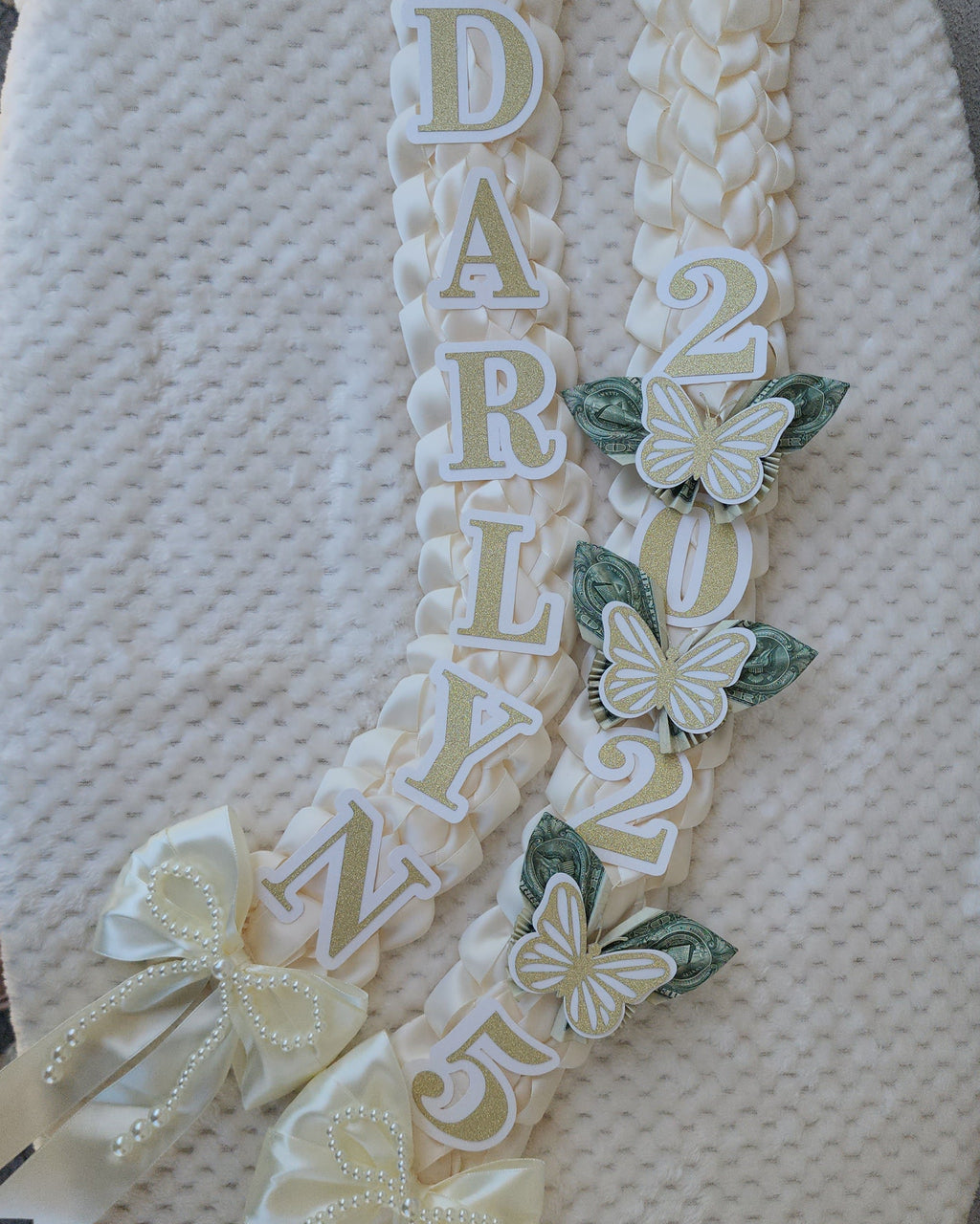 Money Lei, Graduation leis with money butterflies, Double Braided Style