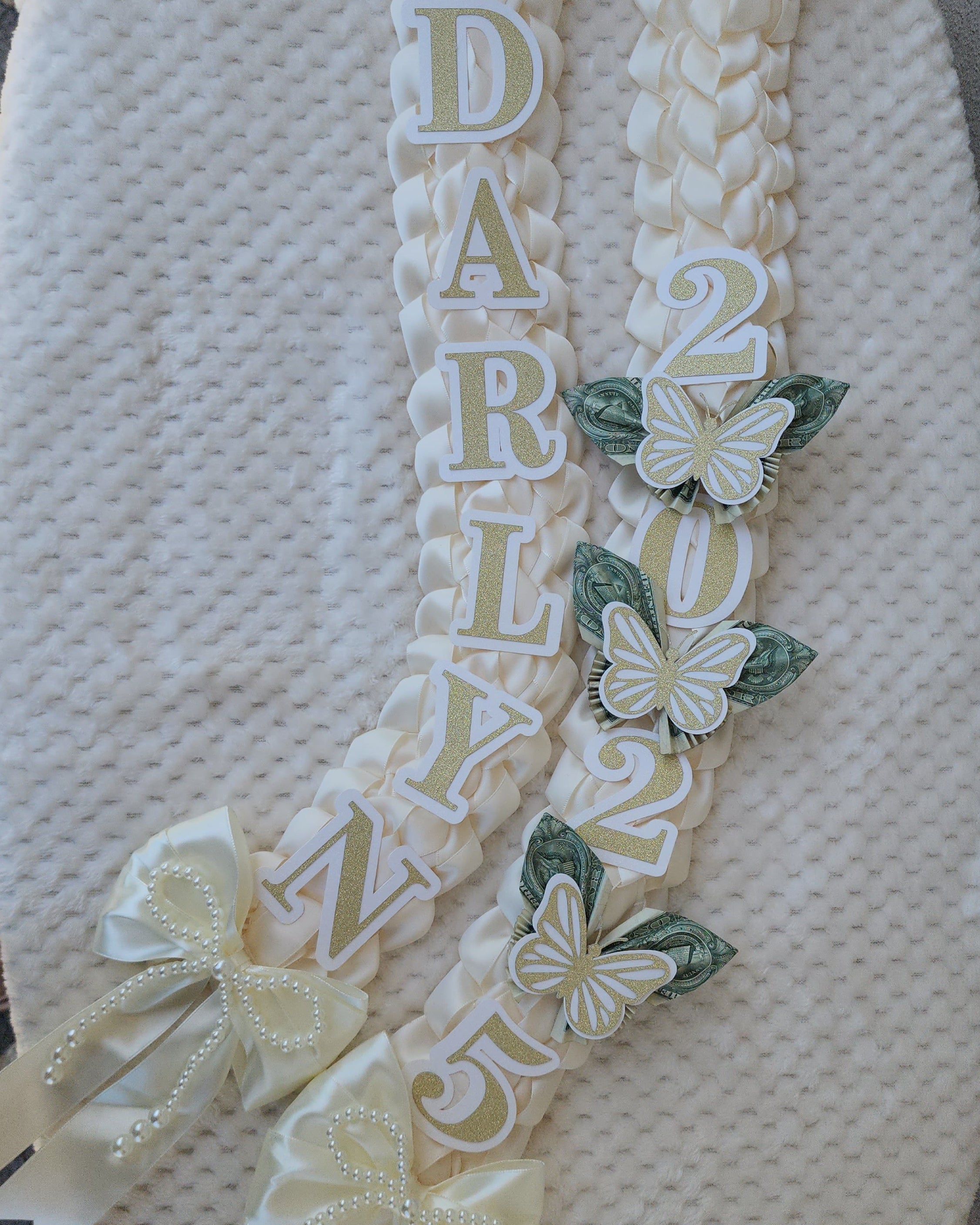 Money Lei, Graduation leis with money butterflies, Double Braided Style