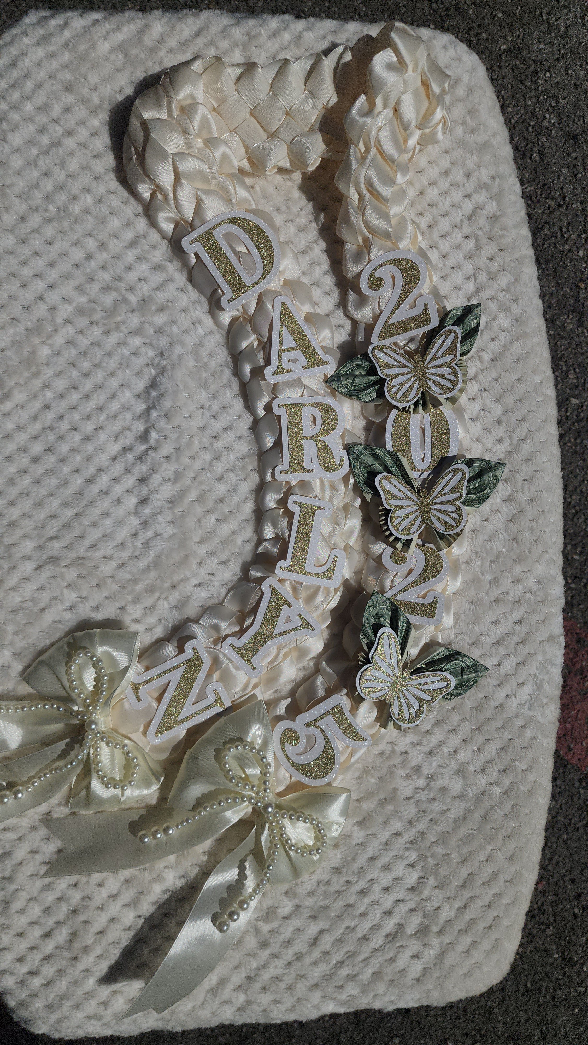 Money Lei, Graduation leis with money butterflies, Double Braided Style