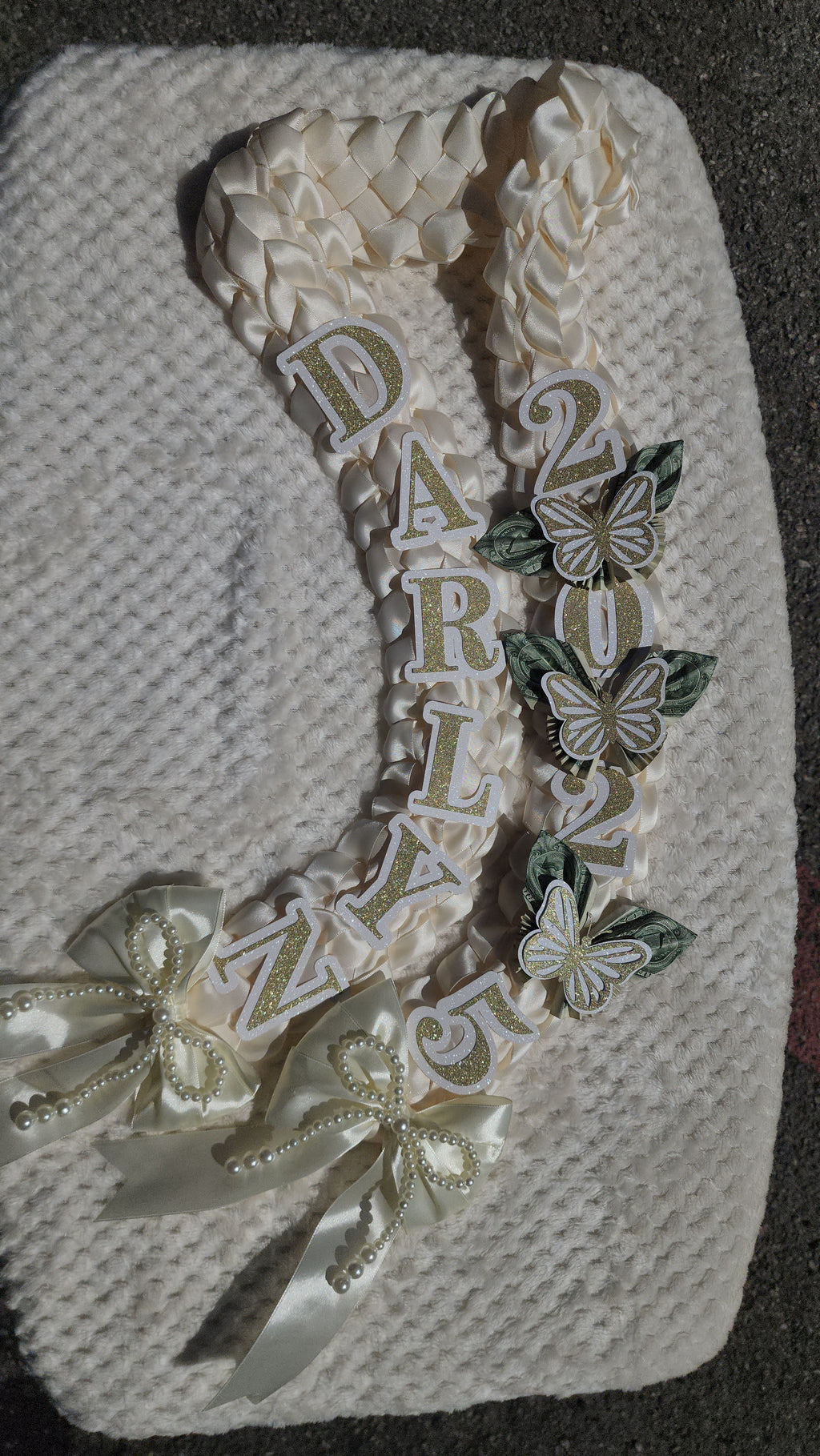Money Lei, Graduation leis with money butterflies, Double Braided Style