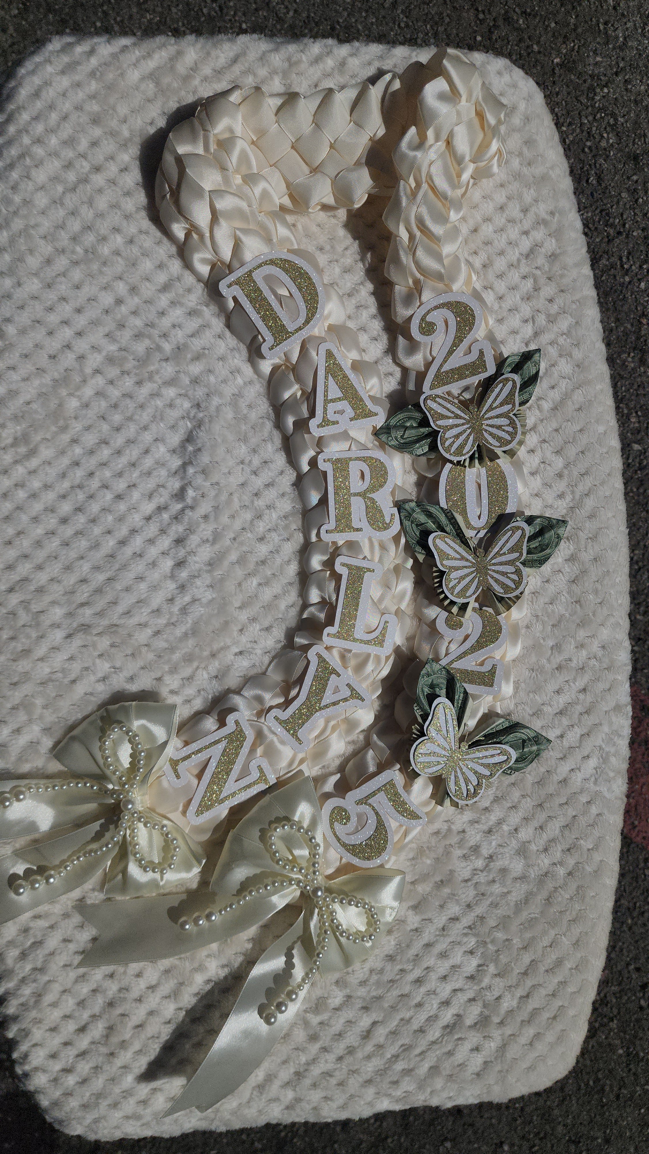 Money Lei, Graduation leis with money butterflies, Double Braided Style