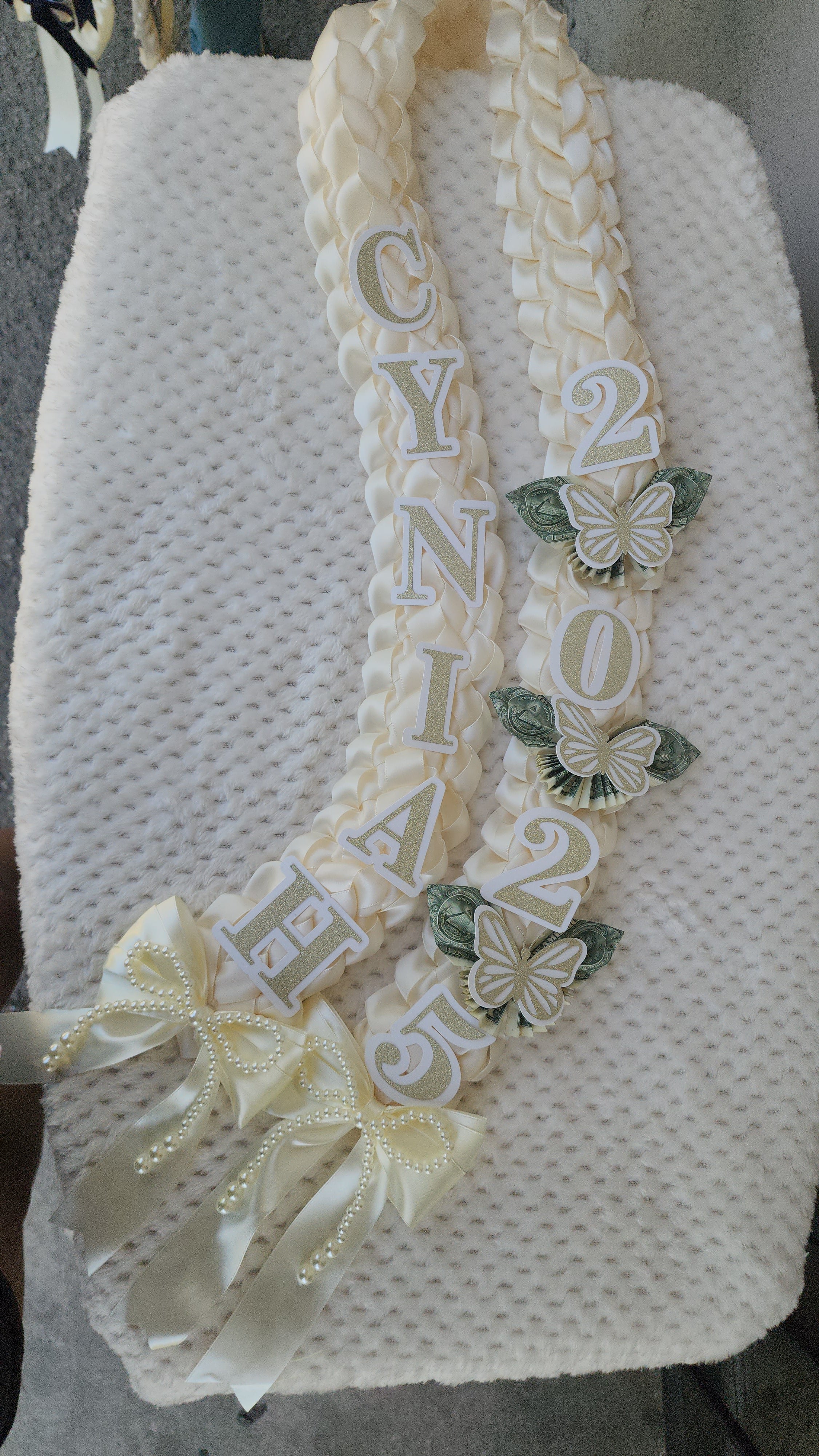 Money Lei, Graduation leis with money butterflies, Double Braided Style