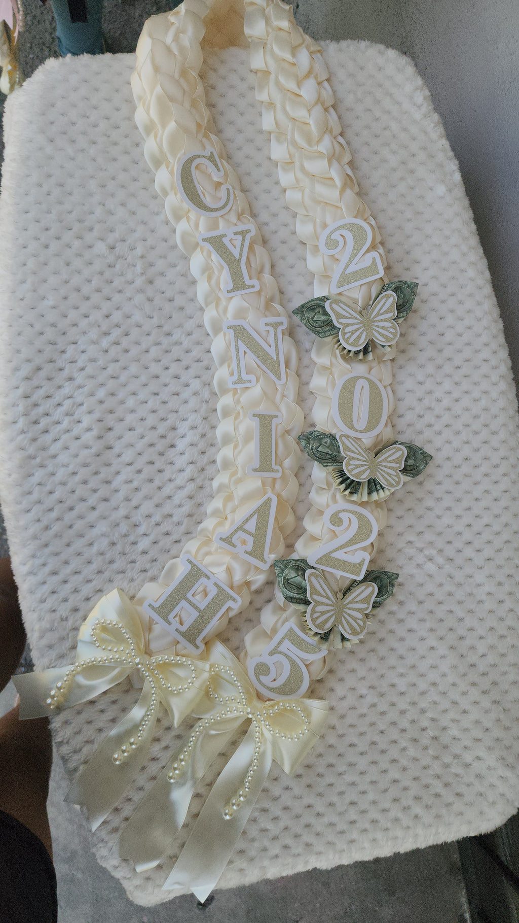 Money Lei, Graduation leis with money butterflies, Double Braided Style