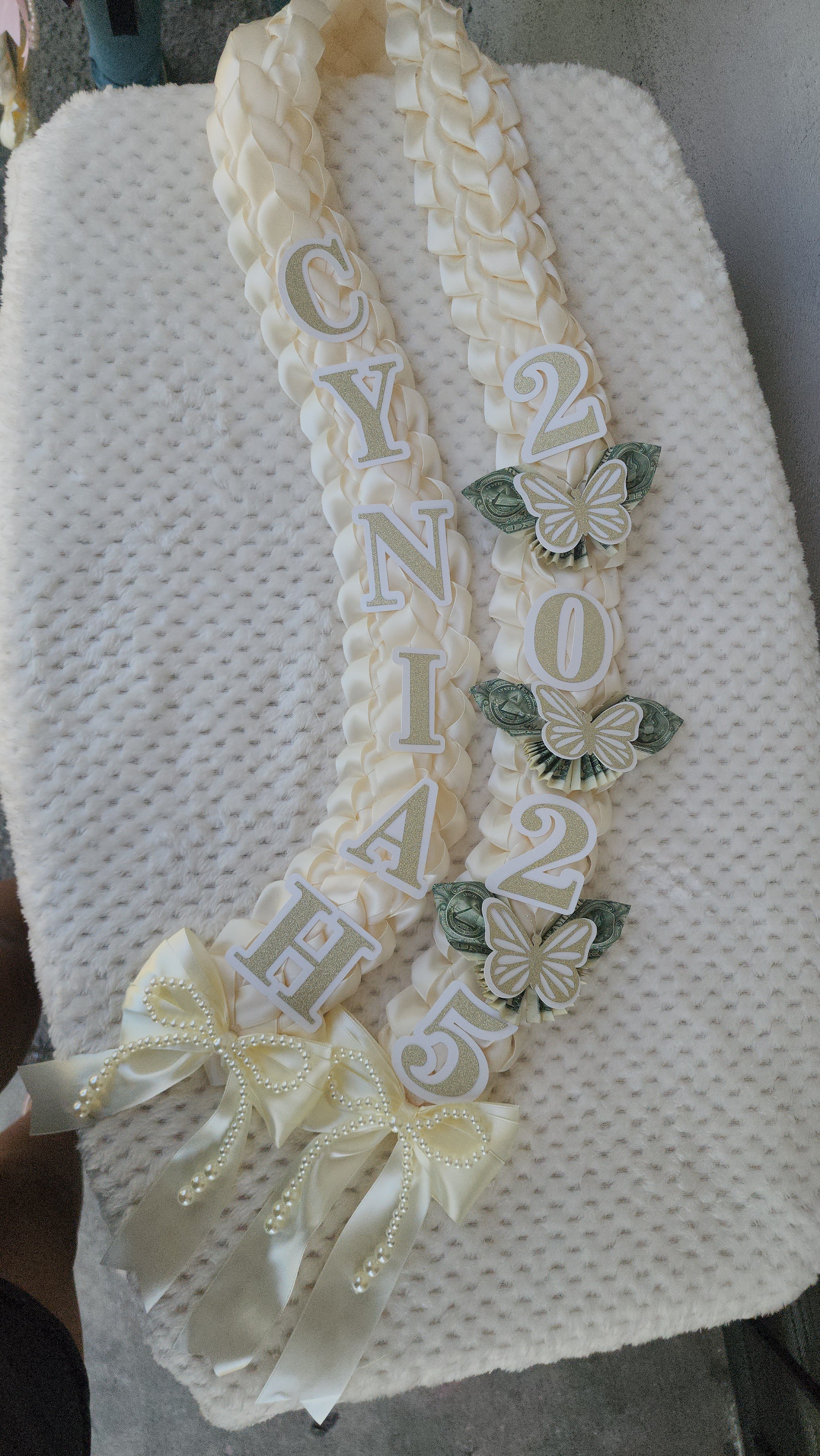 Money Lei, Graduation leis with money butterflies, Double Braided Style