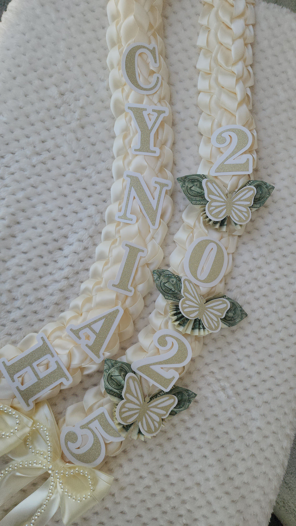Money Lei, Graduation leis with money butterflies, Double Braided Style