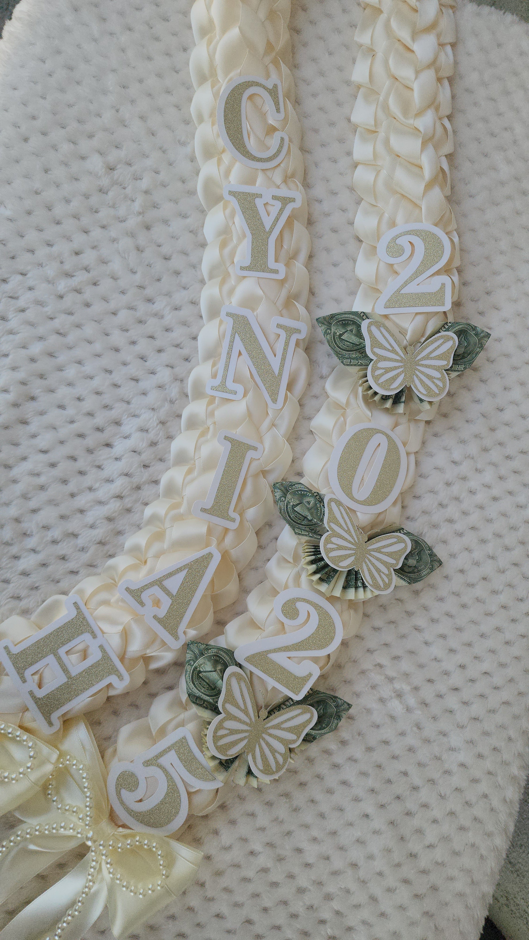 Money Lei, Graduation leis with money butterflies, Double Braided Style