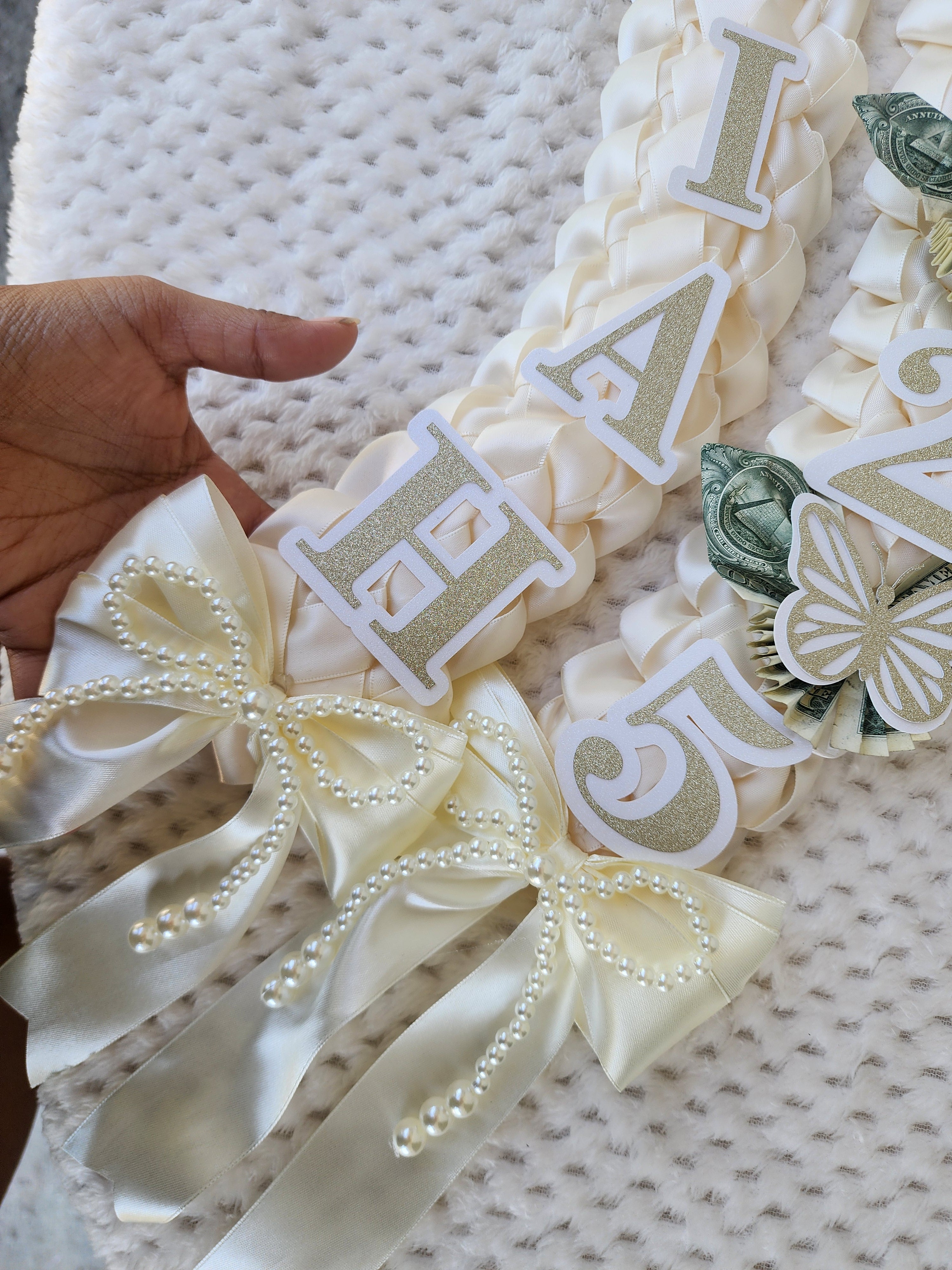 Money Lei, Graduation leis with money butterflies, Double Braided Style