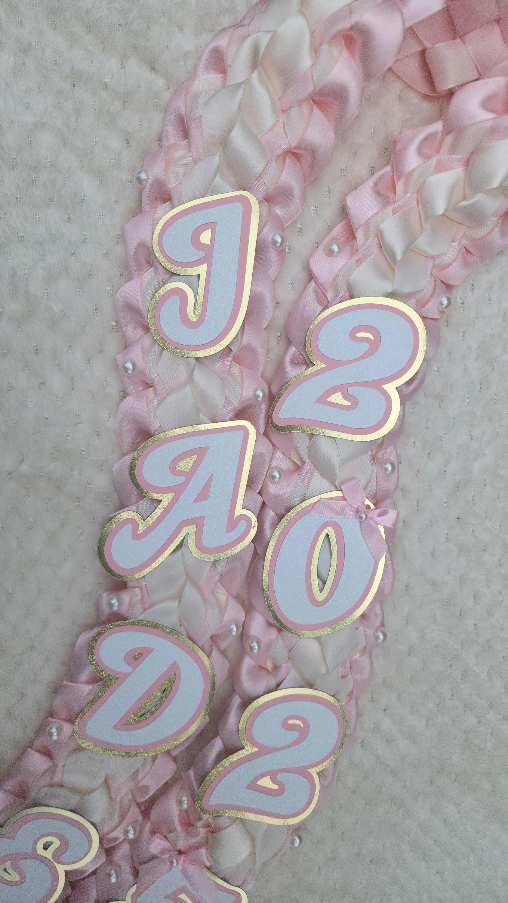 Coquette Graduation Ribbon Lei withPearl Accents, Class of 2026, Double braided lei