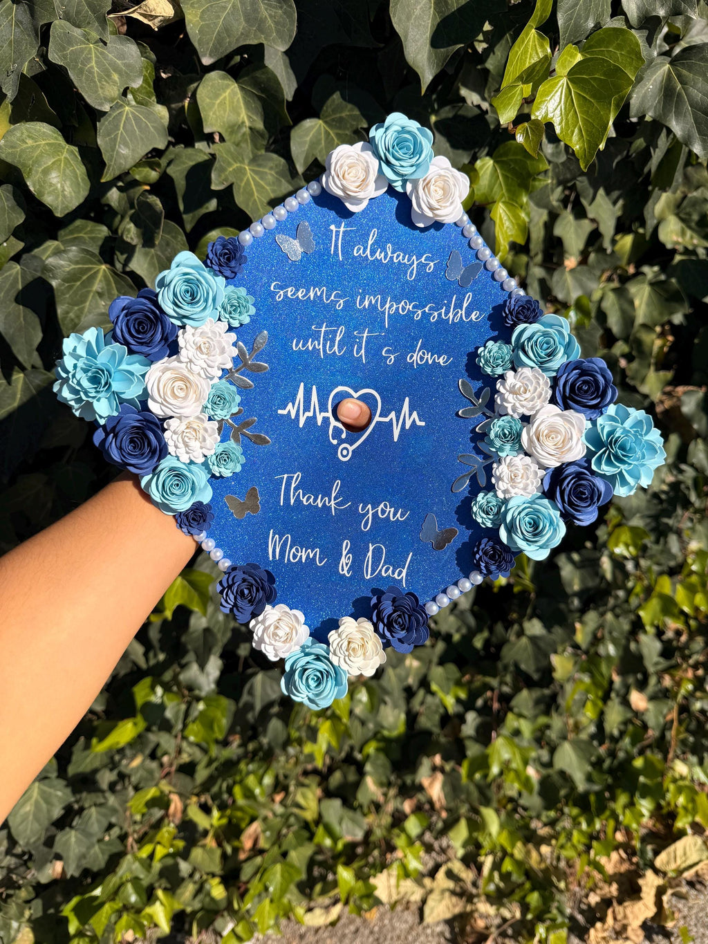 Graduation Cap Topper, handmade Paper Flowers, Personalized Grad Cap, Class of 2026