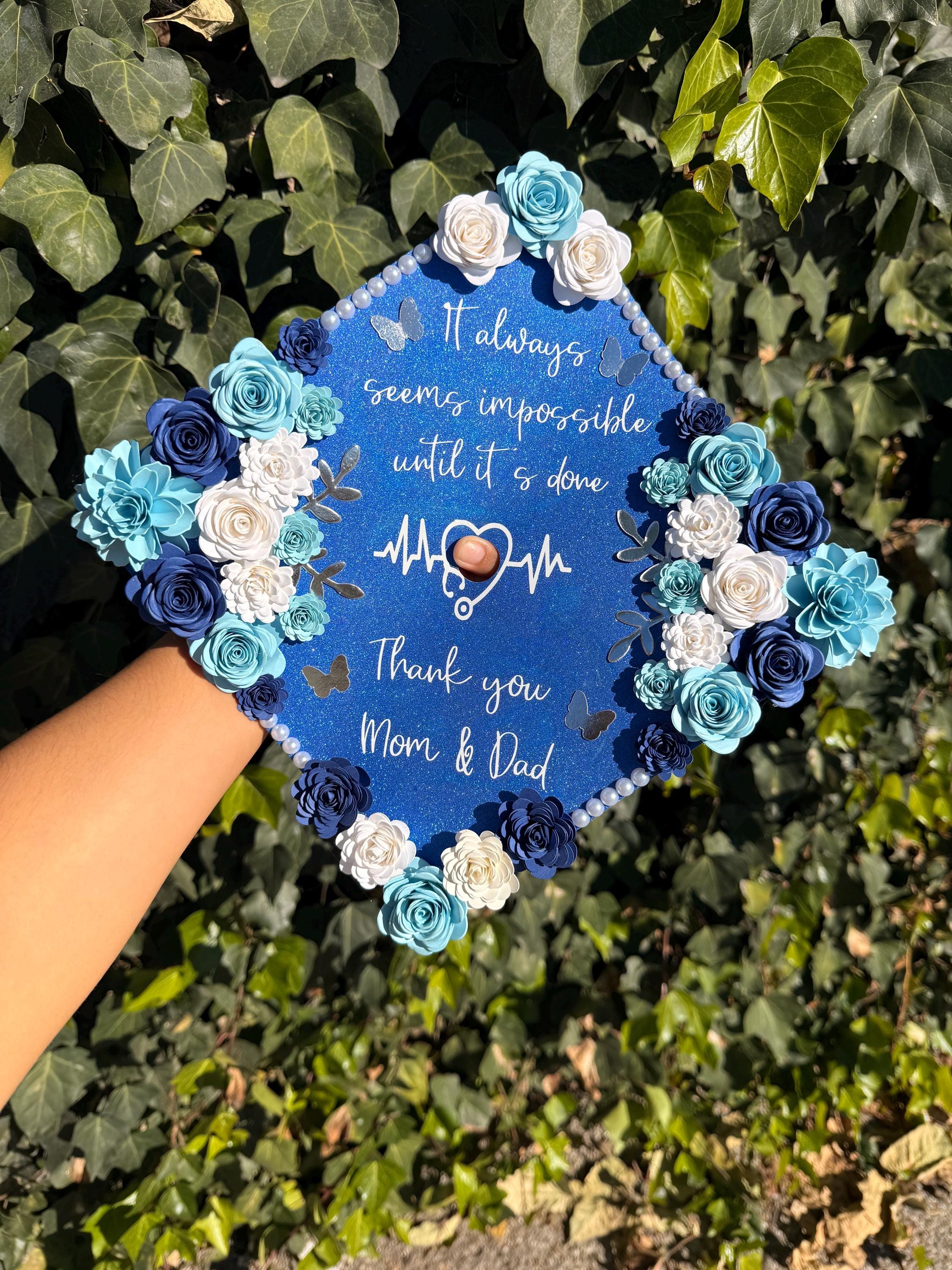 Graduation Cap Topper, handmade Paper Flowers, Personalized Grad Cap, Class of 2026