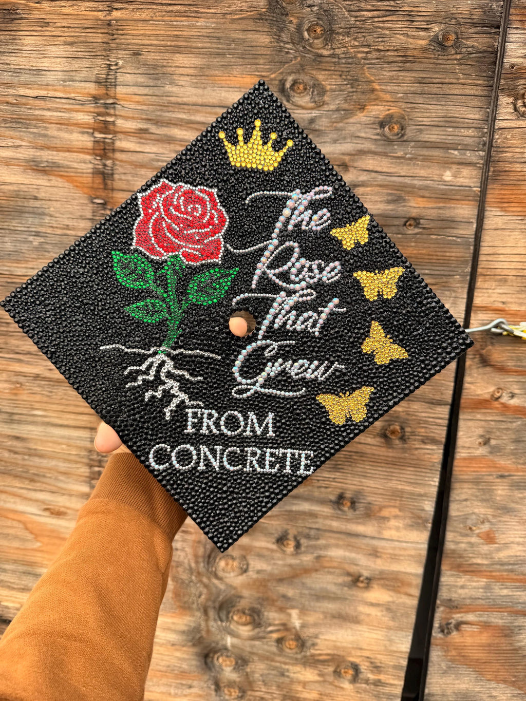 Rhinestone Graduation Cap Topper, bedazzled grad gift, Concrete Rose