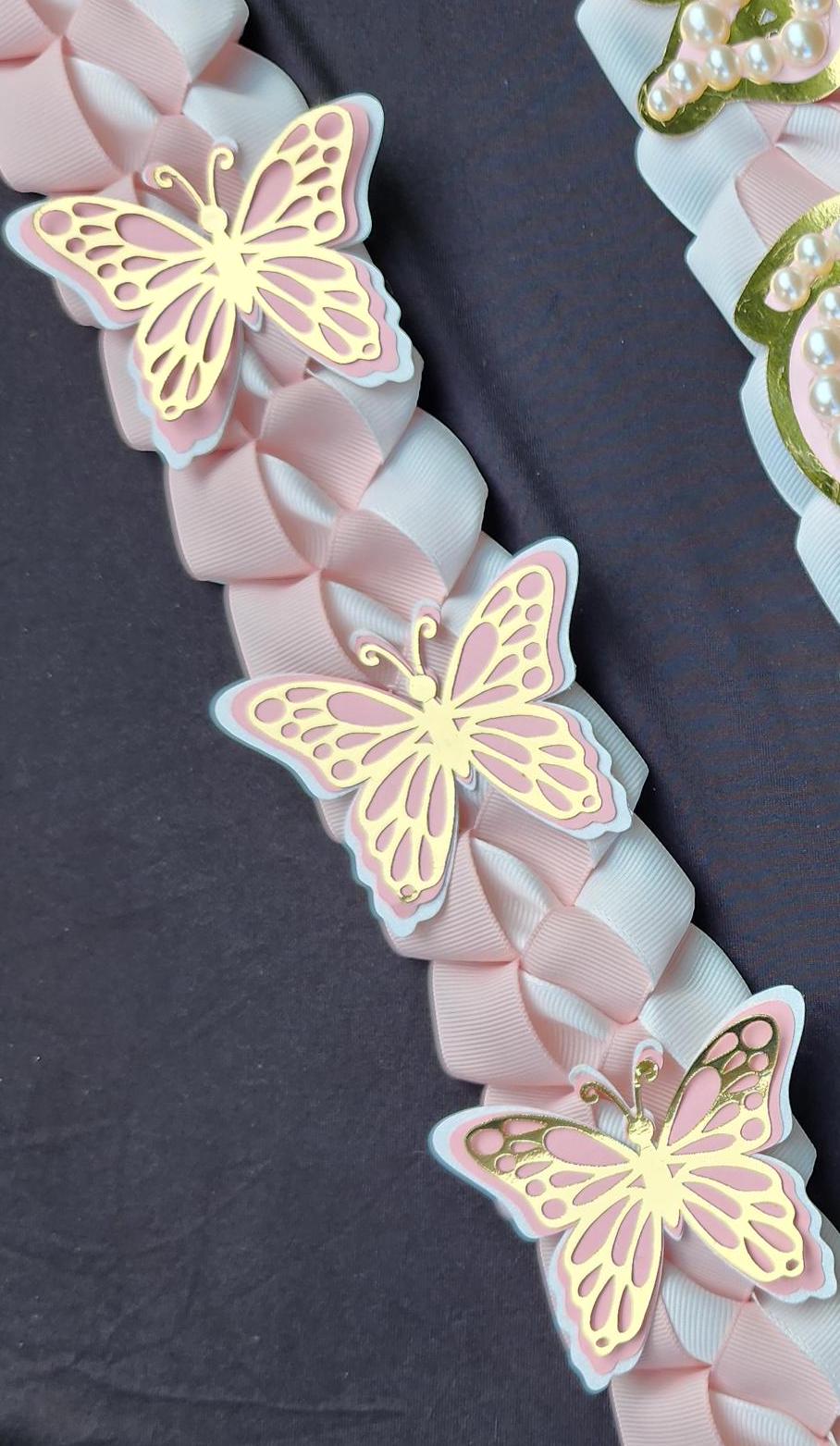 Coquette Graduation Lei: Pink Ribbon Lei with Pearl Accents, Class of 2026