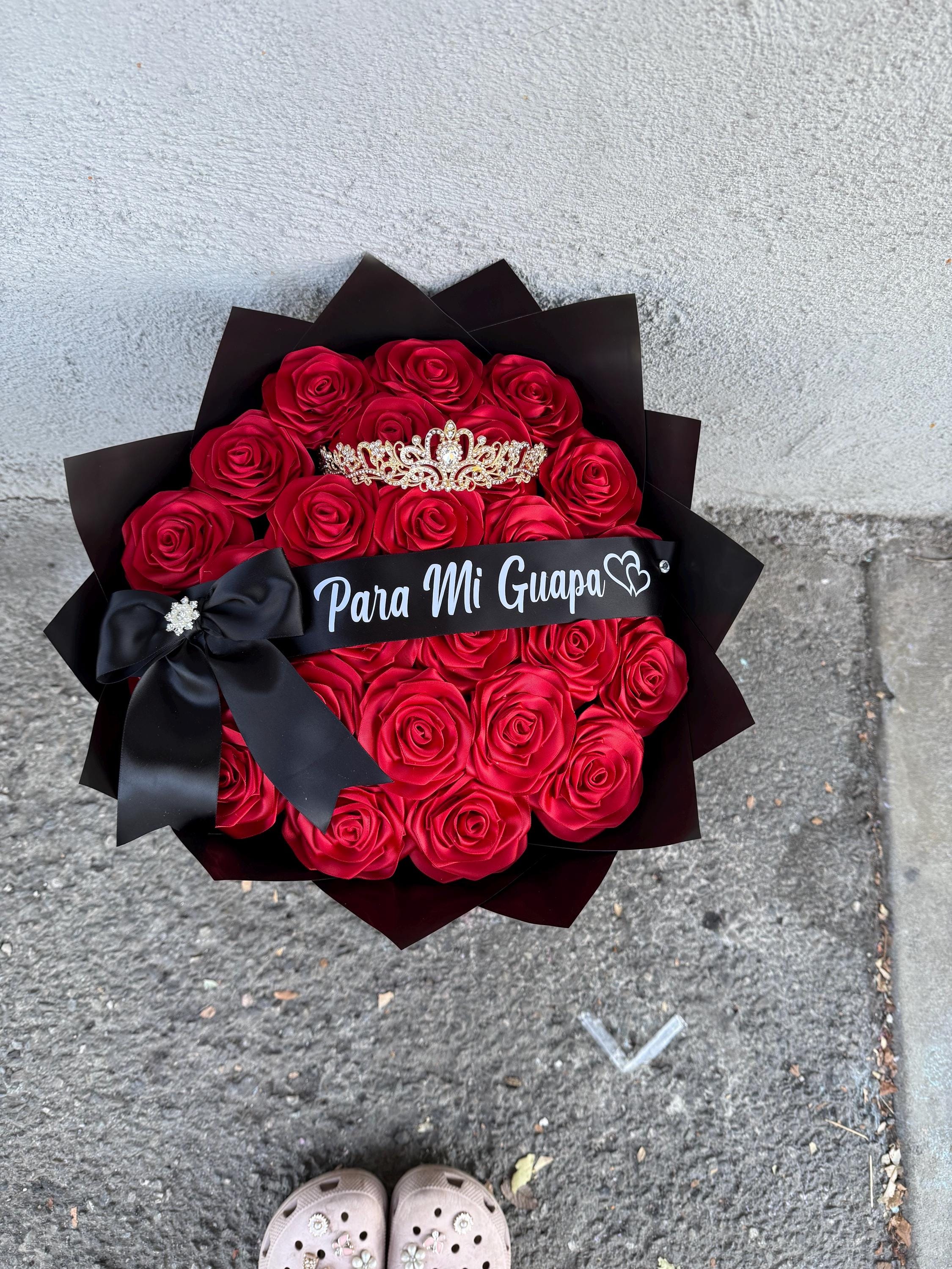 Handmade Red Ribbon Rose Bouquet • Forever Rose Gift • Long-Lasting Floral Arrangement