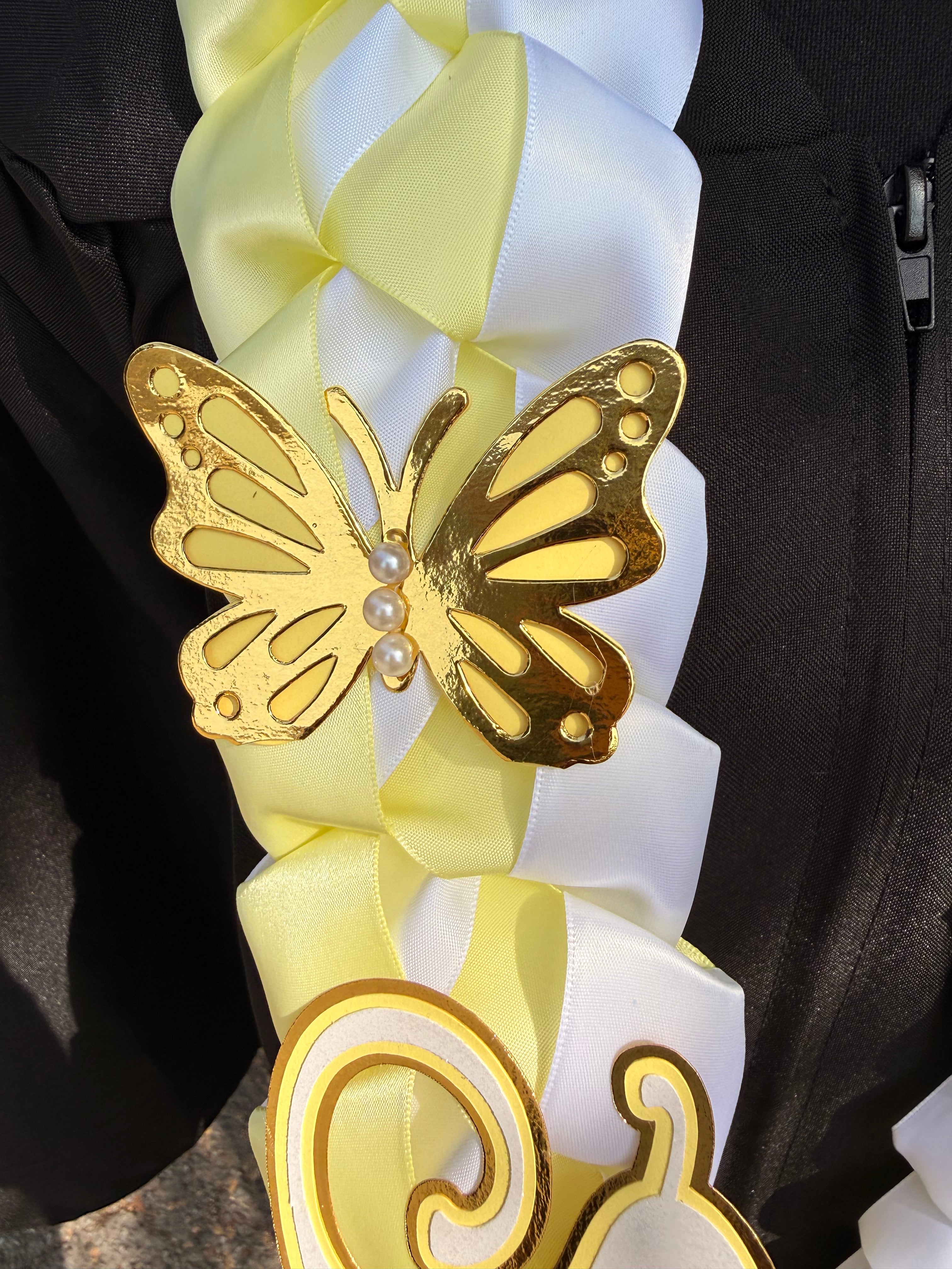 Graduation Ribbon Lei 2026 Satin Braid Lei Personalized Name Graduation Lei Butterfly Grad Lei High School or College gift