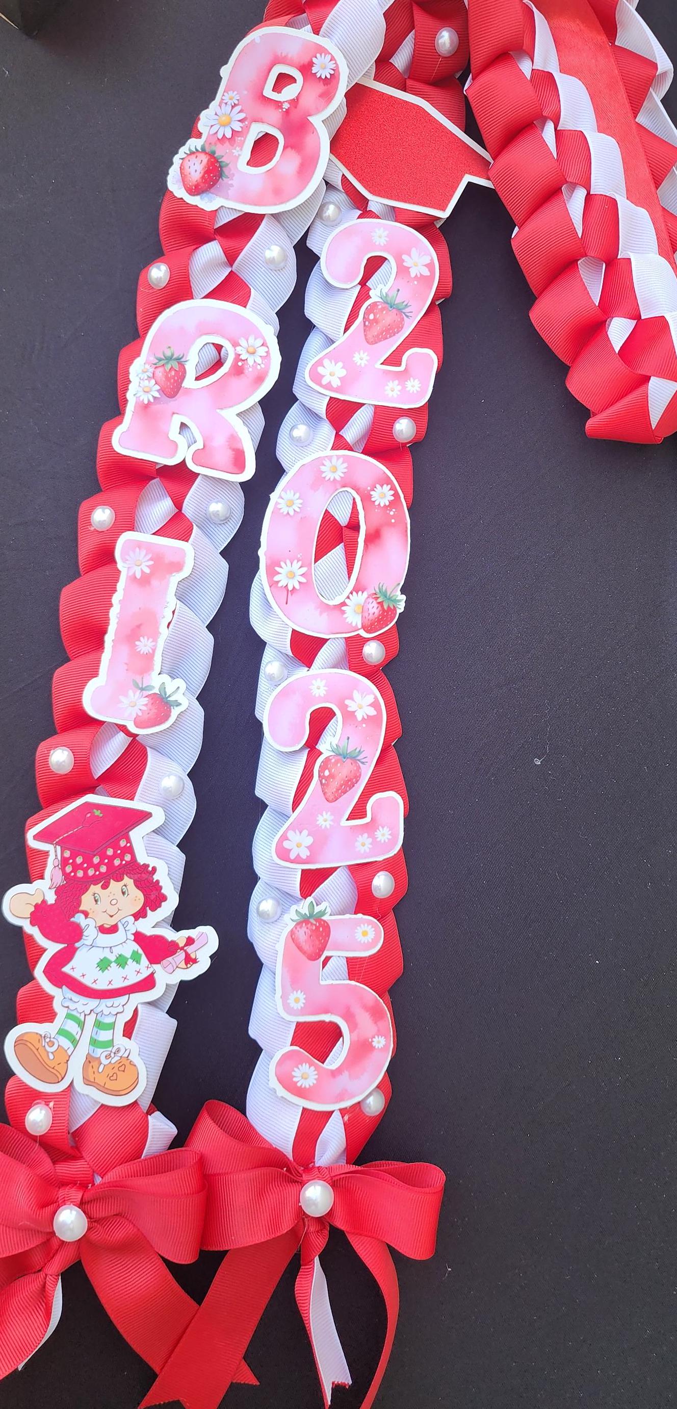 Strawberry Graduation Ribbon Lei, Senior Class of 2026 lei, Grad Gift