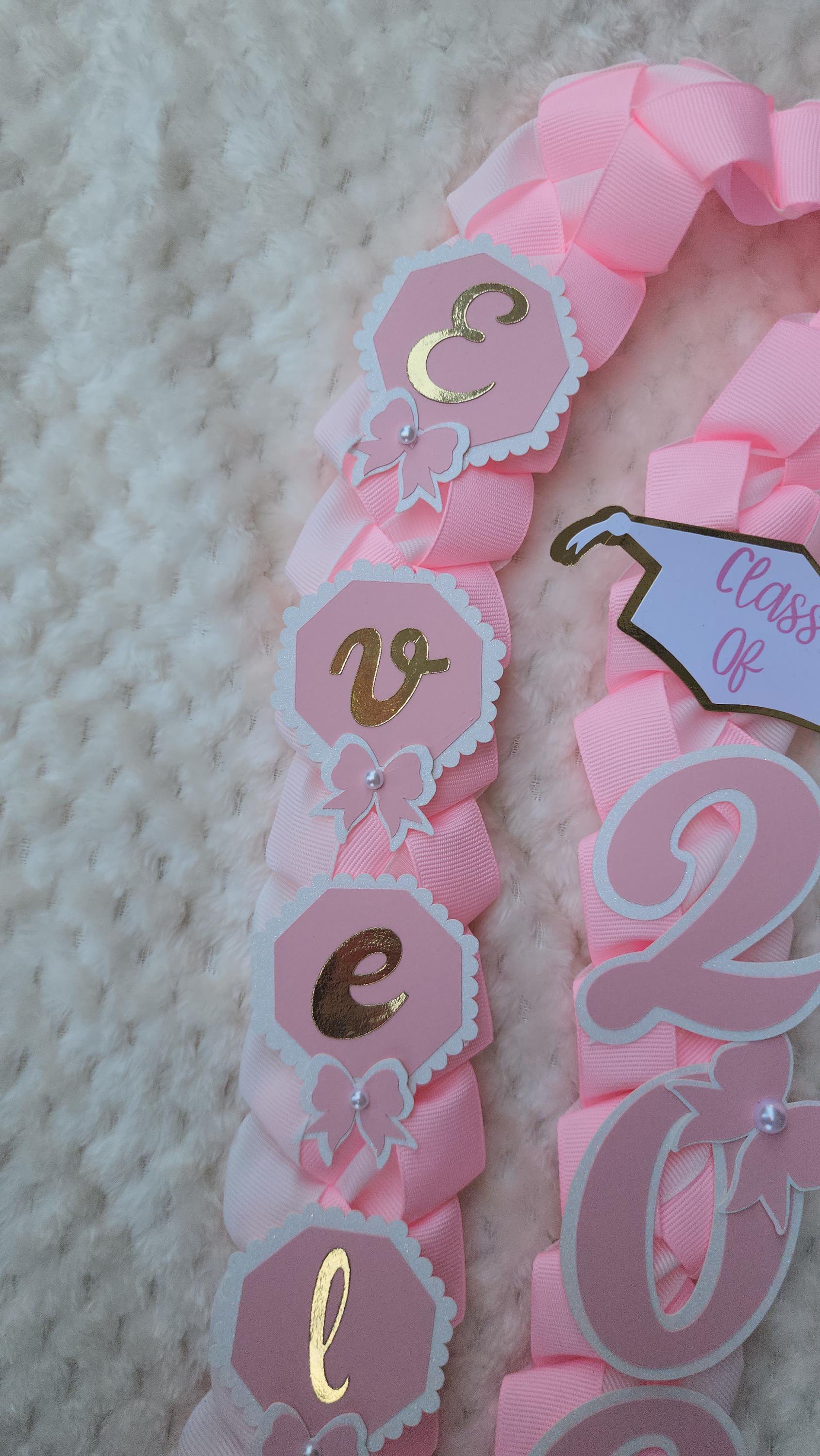 Coquette Graduation Ribbon Lei with Pink Bows and Butterfly Embellishments, Class of 2026 gift