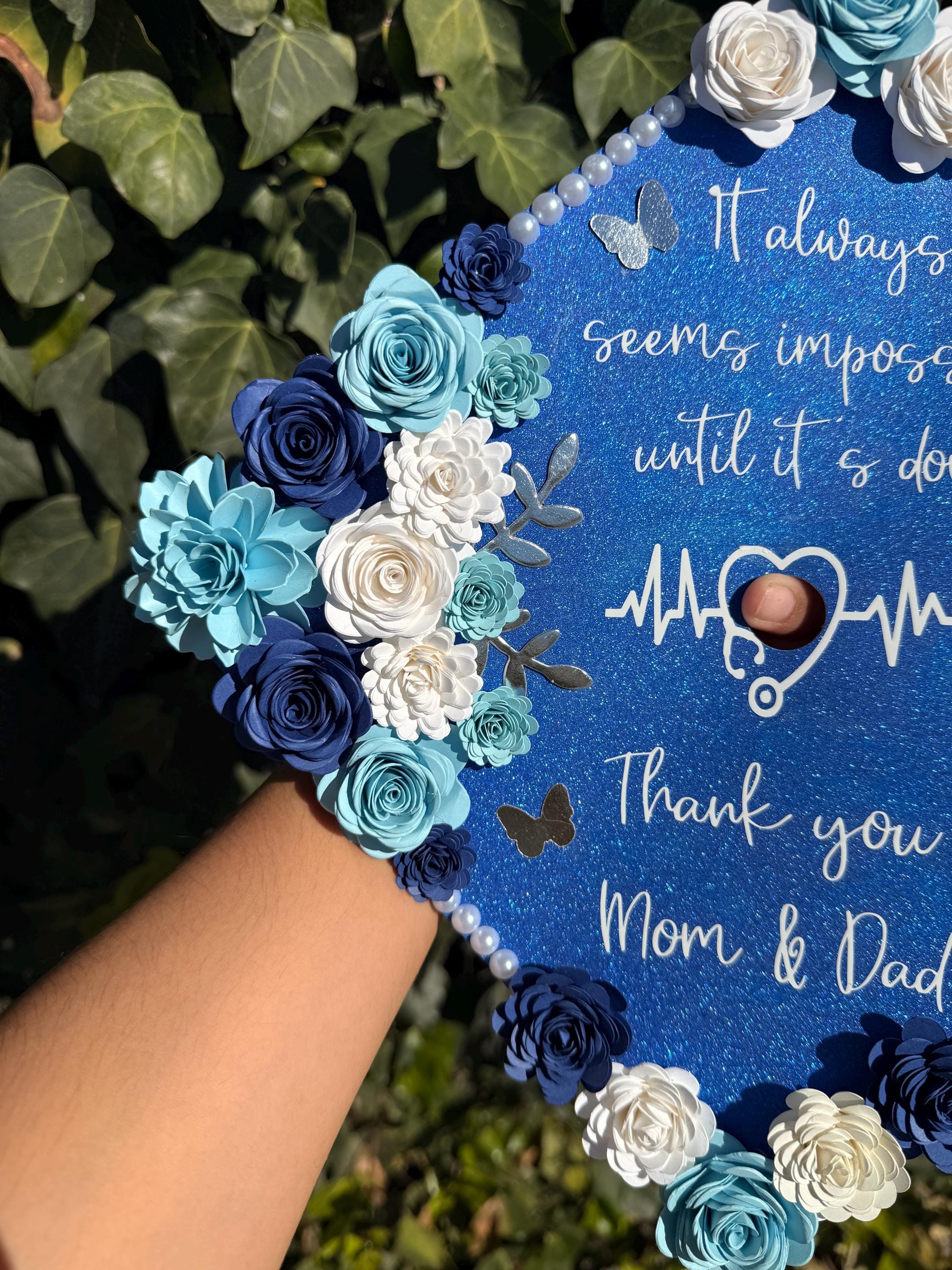 Graduation Cap Topper, handmade Paper Flowers, Personalized Grad Cap, Class of 2026