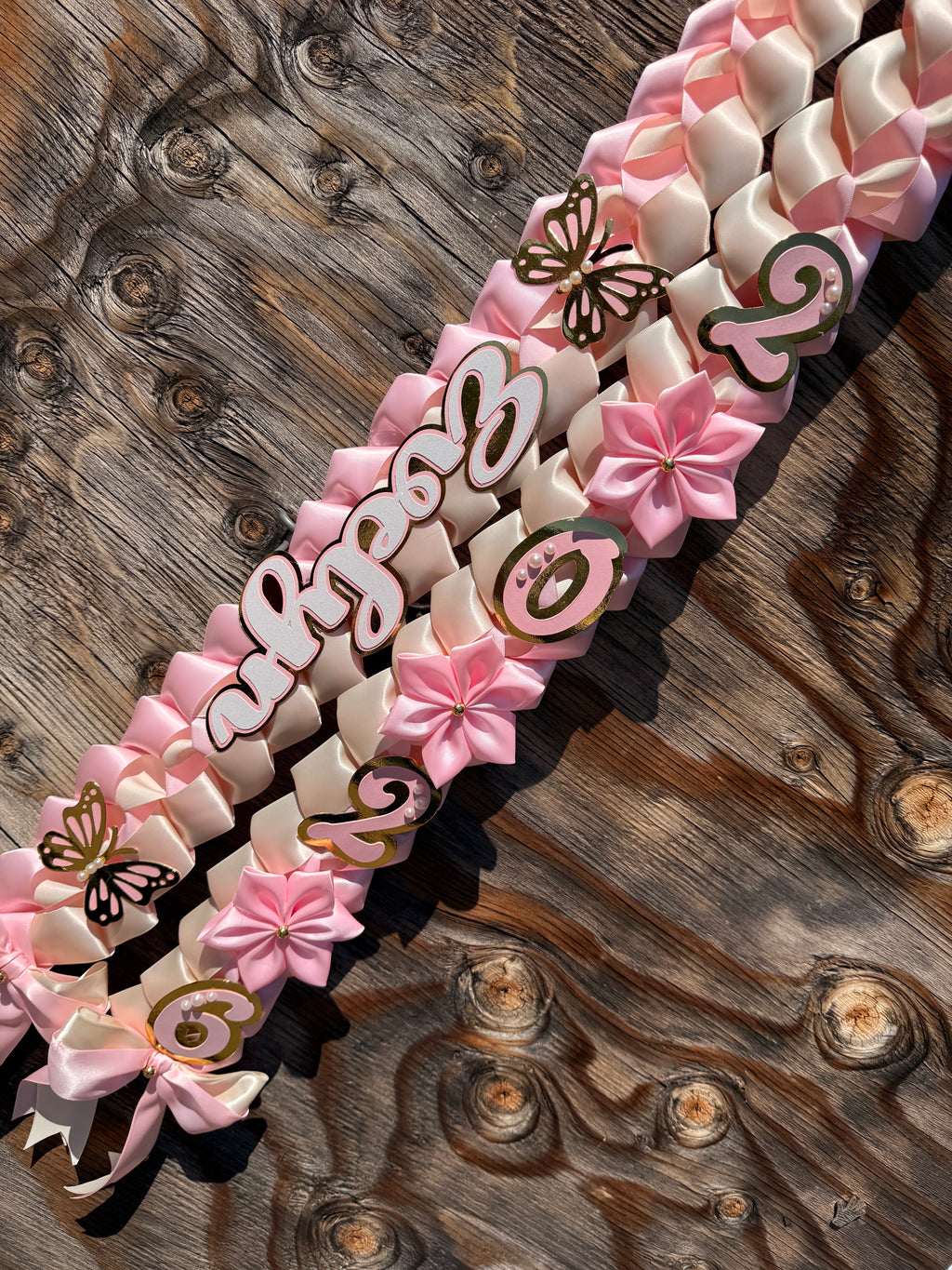 Graduation Ribbon Lei 2026 Pink Satin Braid Lei Personalized Name Graduation Lei Butterfly Grad Lei High School or College gift