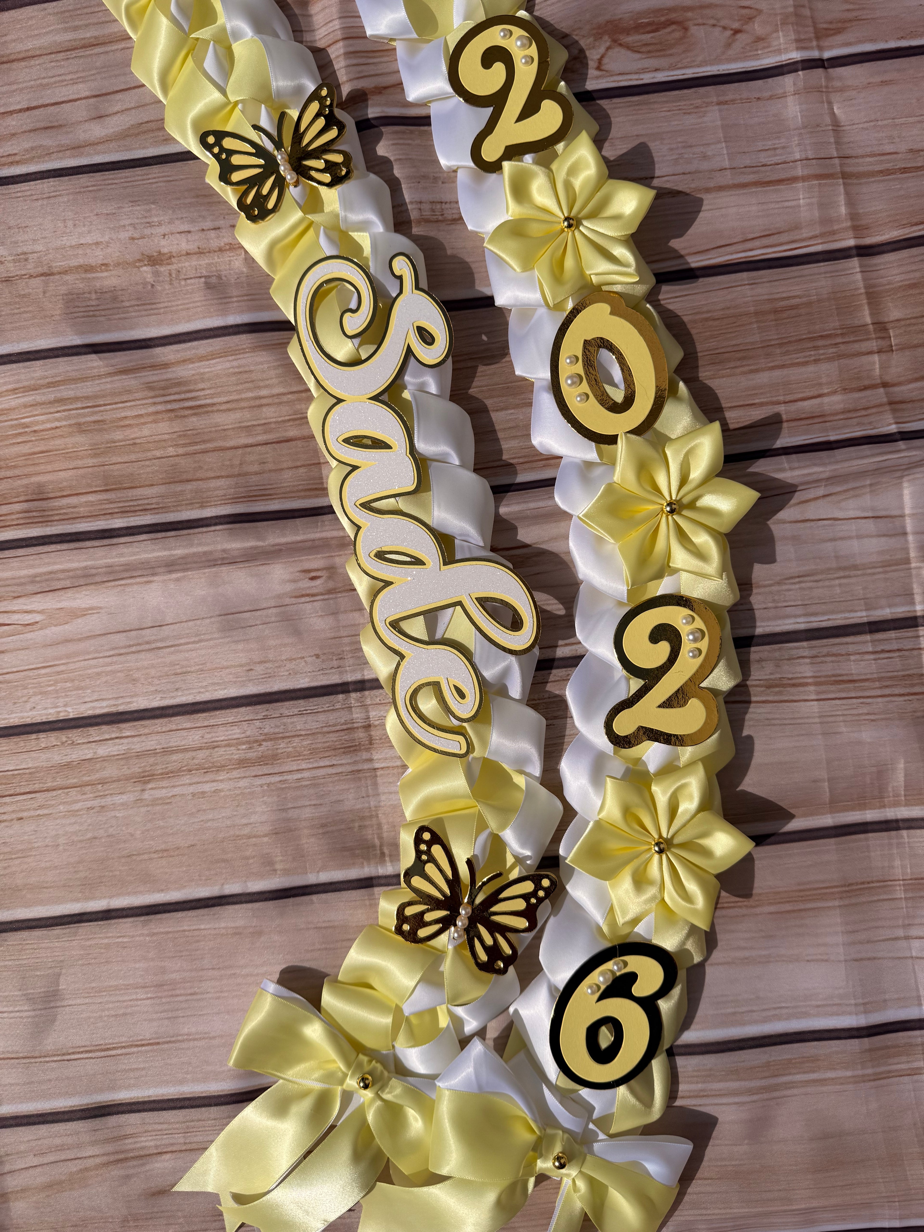 Graduation Ribbon Lei 2026 Satin Braid Lei Personalized Name Graduation Lei Butterfly Grad Lei High School or College gift