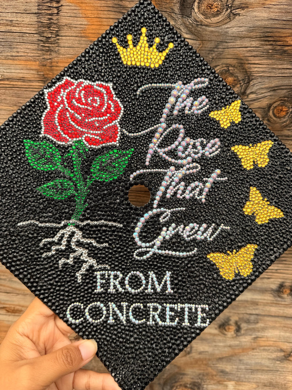 Rhinestone Graduation Cap Topper, bedazzled grad gift, Concrete Rose
