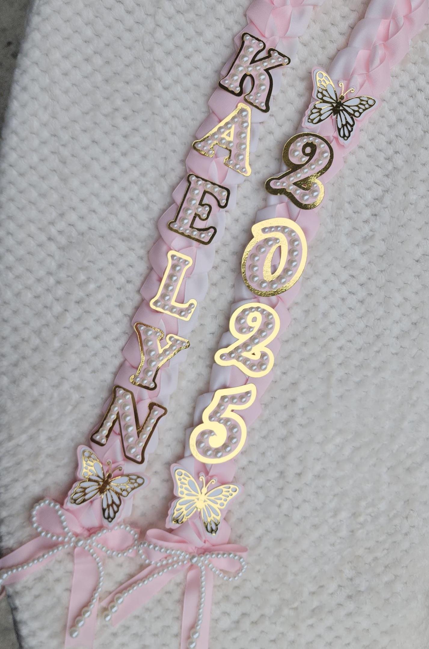 Coquette Pearl Graduation Ribbon Lei: Custom Senior Gift, Class of 2026