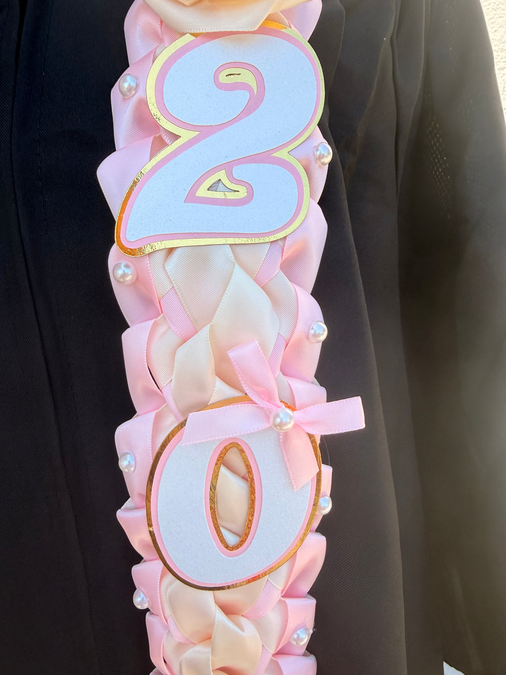 Coquette Graduation Ribbon Lei with flower and pearl Accents, Class of 2026, Double braided lei