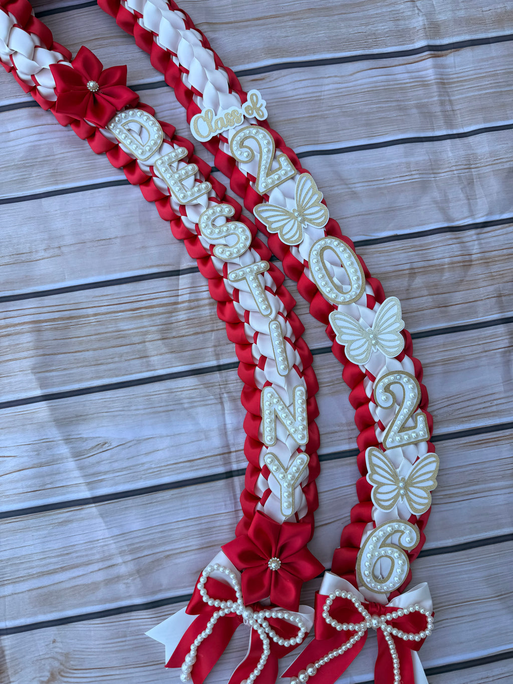 Double Braided lei with pearl numbers and name