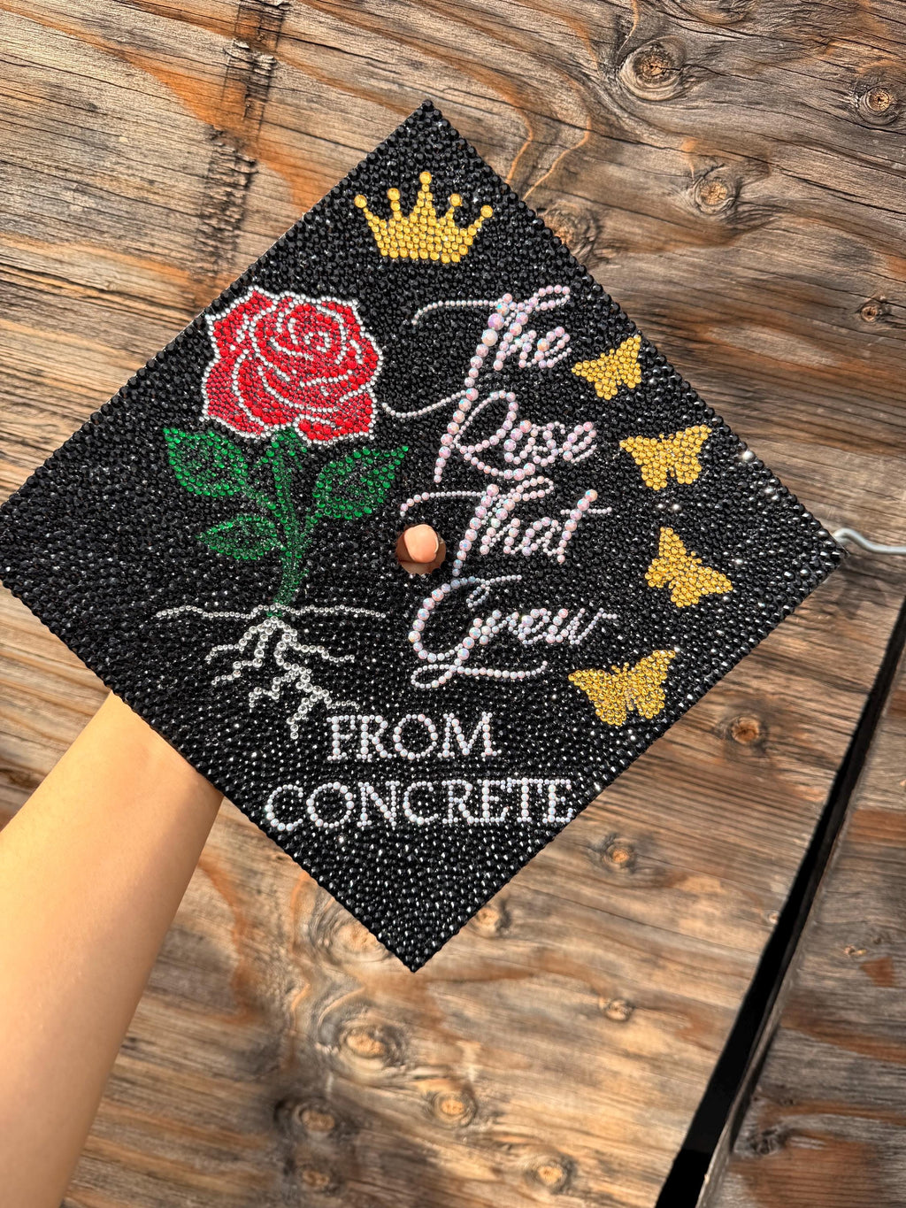 Rhinestone Graduation Cap Topper, bedazzled grad gift, Concrete Rose
