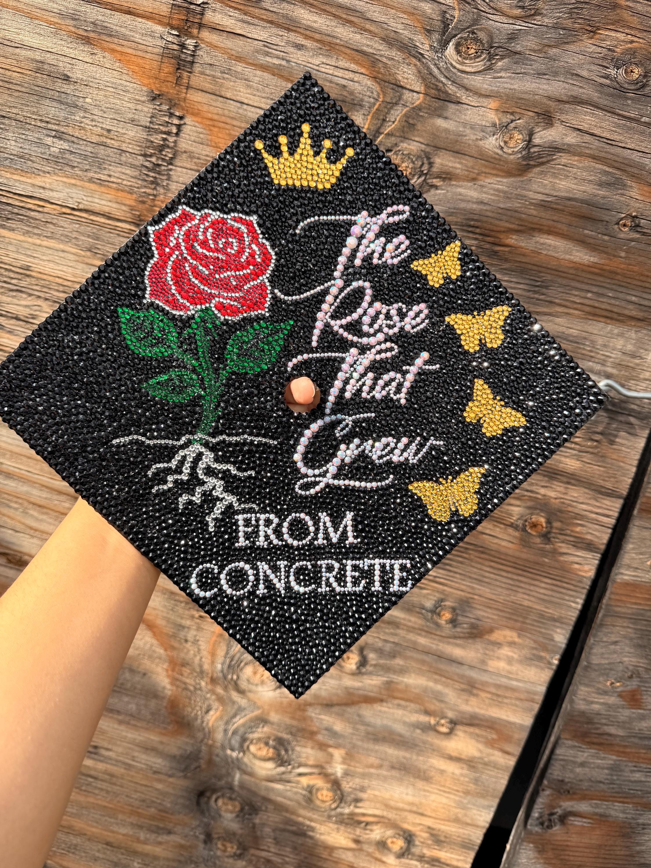 Rhinestone Graduation Cap Topper, bedazzled grad gift, Concrete Rose