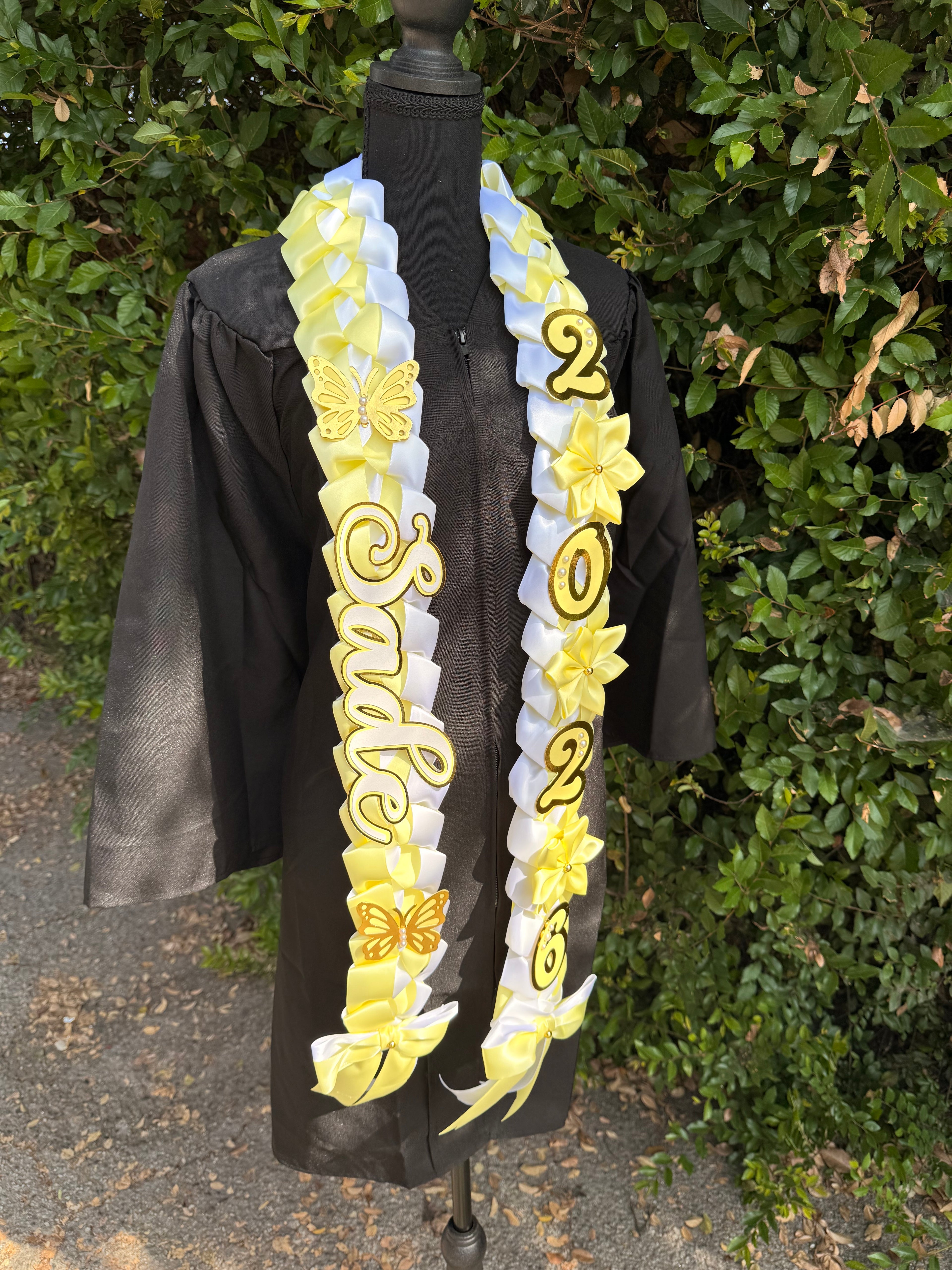 Graduation Ribbon Lei 2026 Satin Braid Lei Personalized Name Graduation Lei Butterfly Grad Lei High School or College gift