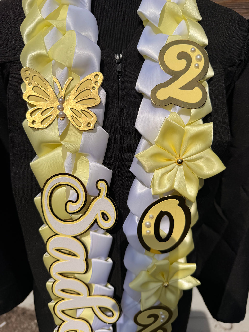 Graduation Ribbon Lei 2026 Satin Braid Lei Personalized Name Graduation Lei Butterfly Grad Lei High School or College gift