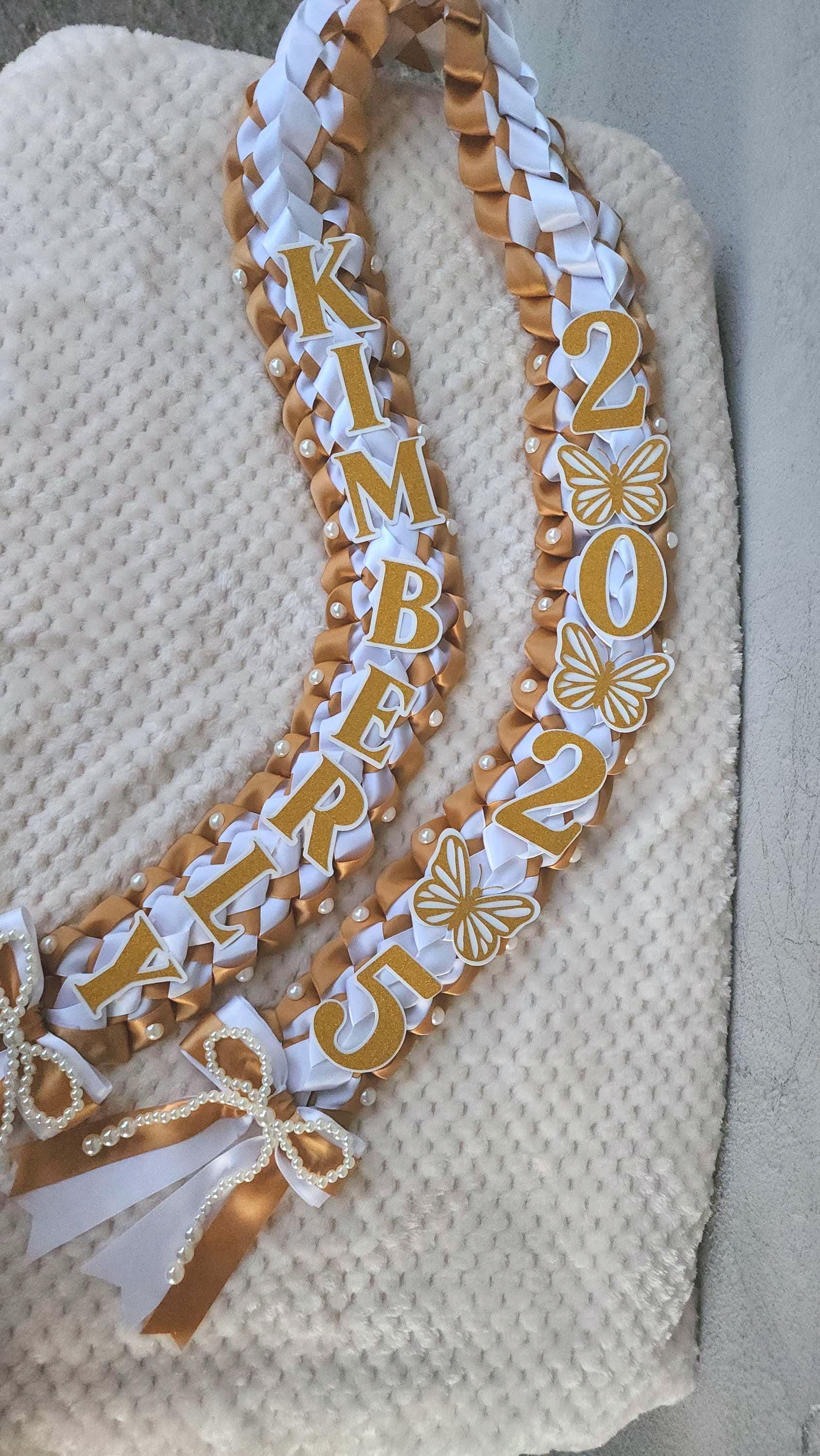 Coquette Pearl Graduation Ribbon Lei: Class of 2026, Senior Gift