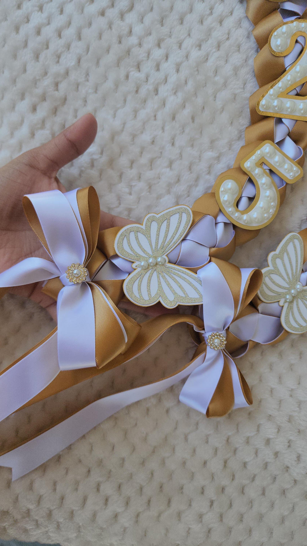 Graduation Lei Coquette with Pearls and butterflies, Class of 2026, Senior gift