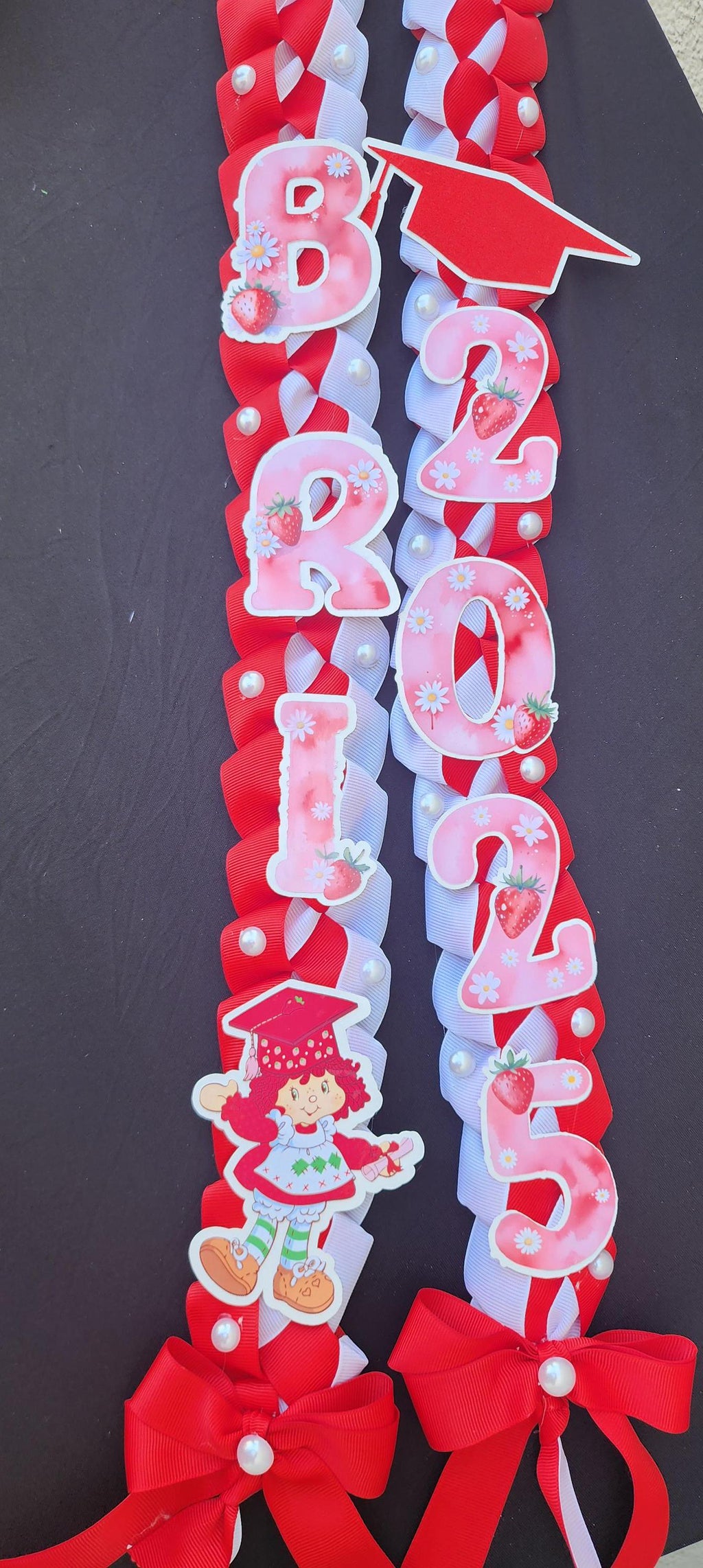 Strawberry Graduation Ribbon Lei, Senior Class of 2026 lei, Grad Gift
