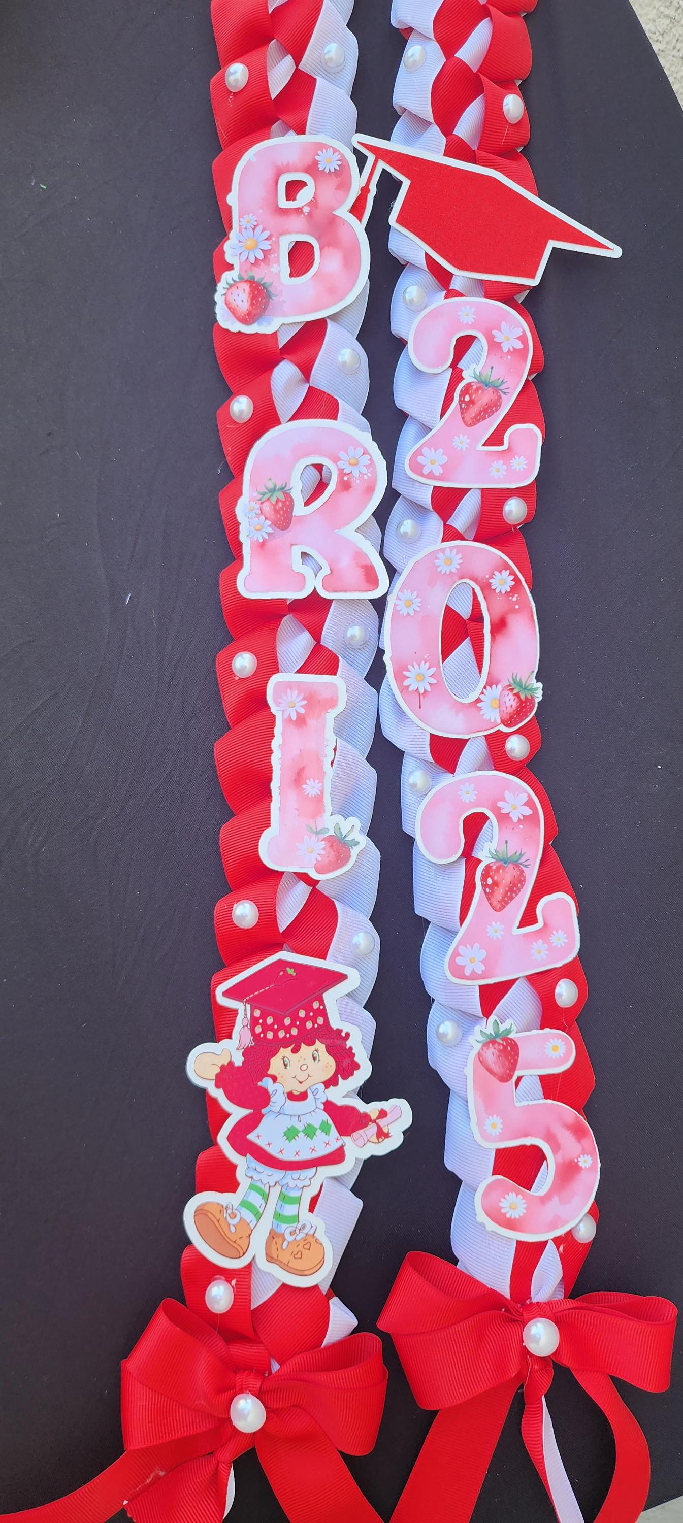 Strawberry Graduation Ribbon Lei, Senior Class of 2026 lei, Grad Gift