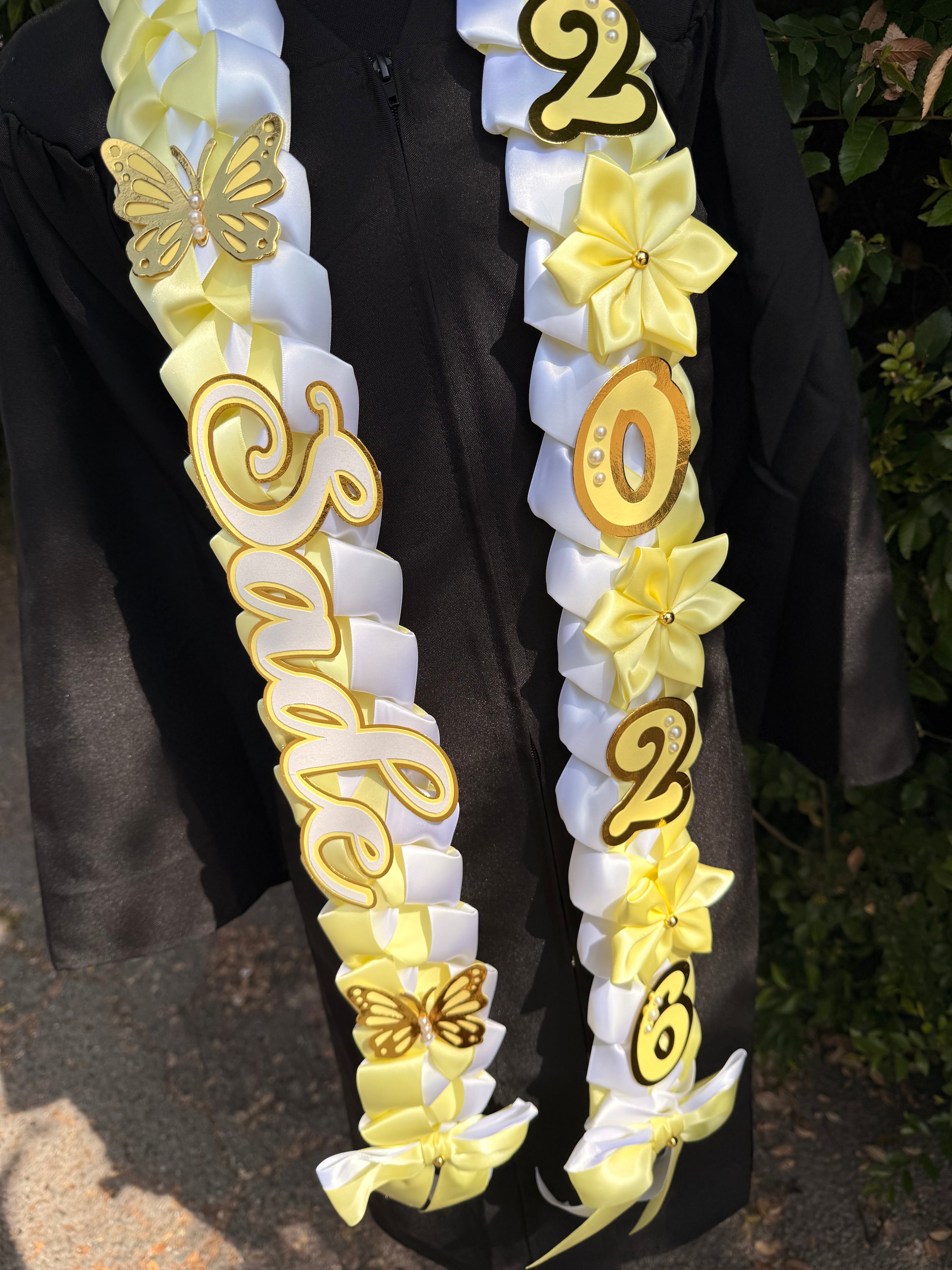Graduation Ribbon Lei 2026 Satin Braid Lei Personalized Name Graduation Lei Butterfly Grad Lei High School or College gift