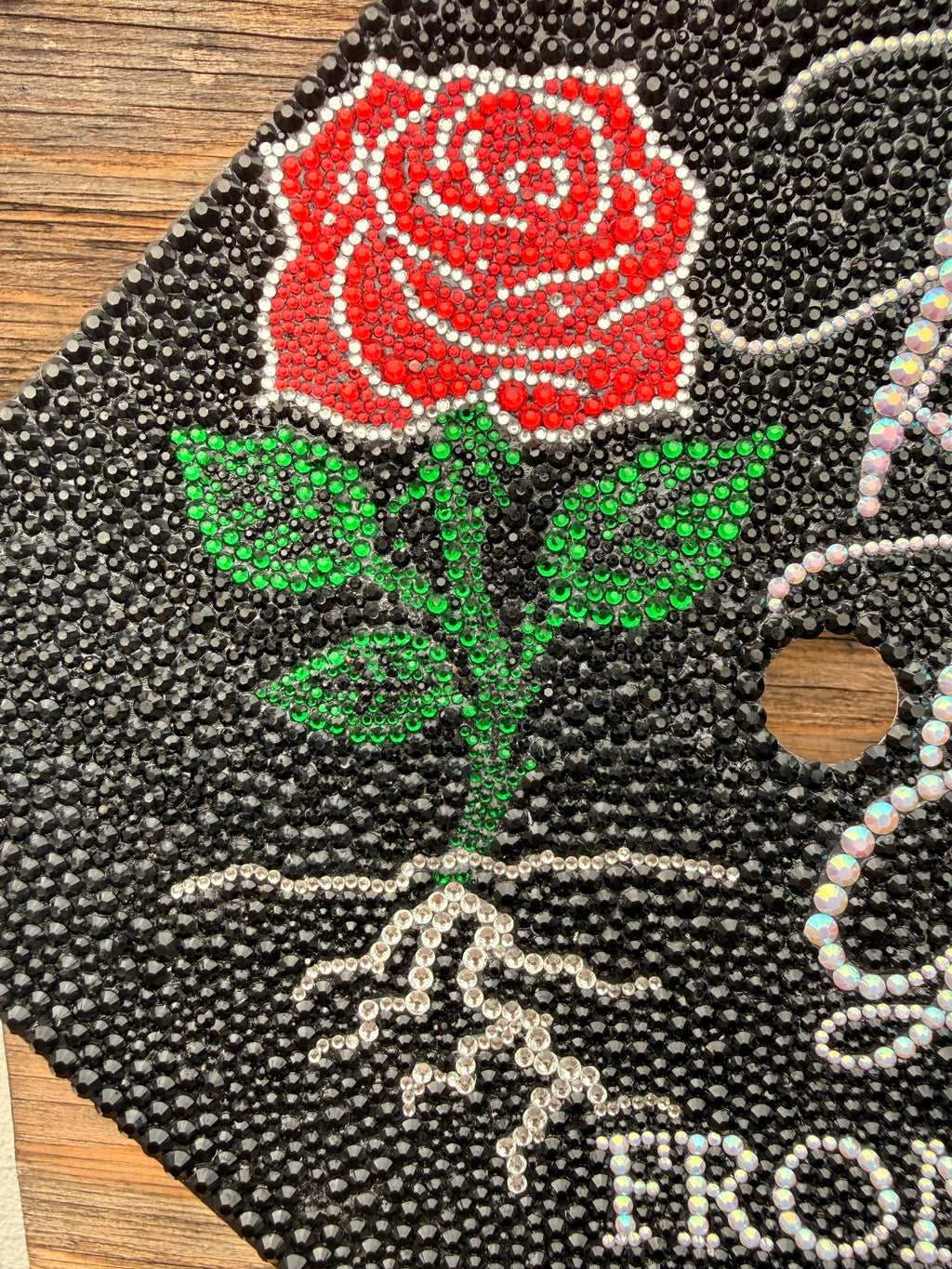 Rhinestone Graduation Cap Topper, bedazzled grad gift, Concrete Rose
