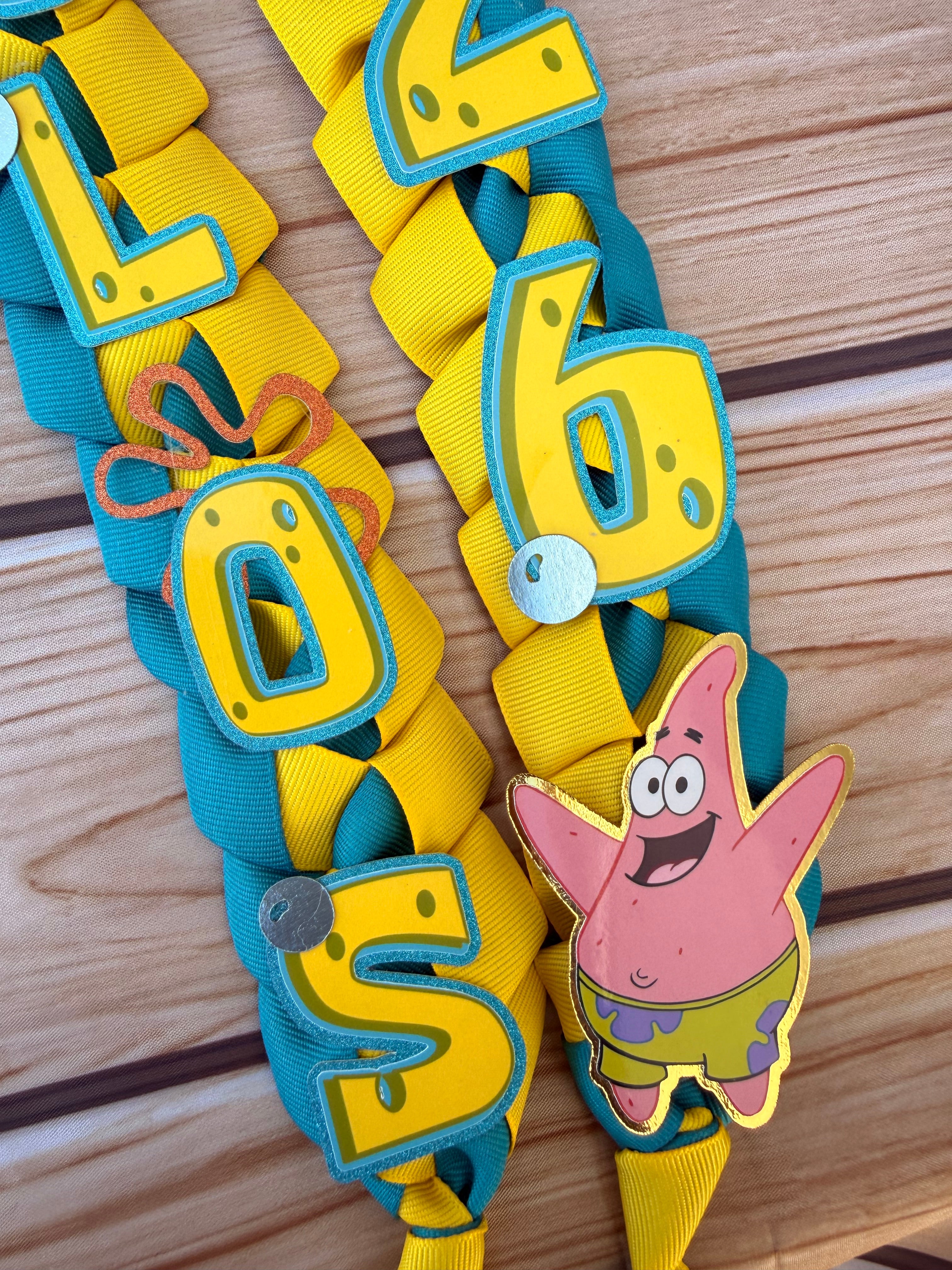 Handmade Sponge bob Graduation Lei: Yellow & Blue Ribbon, Class of 2026