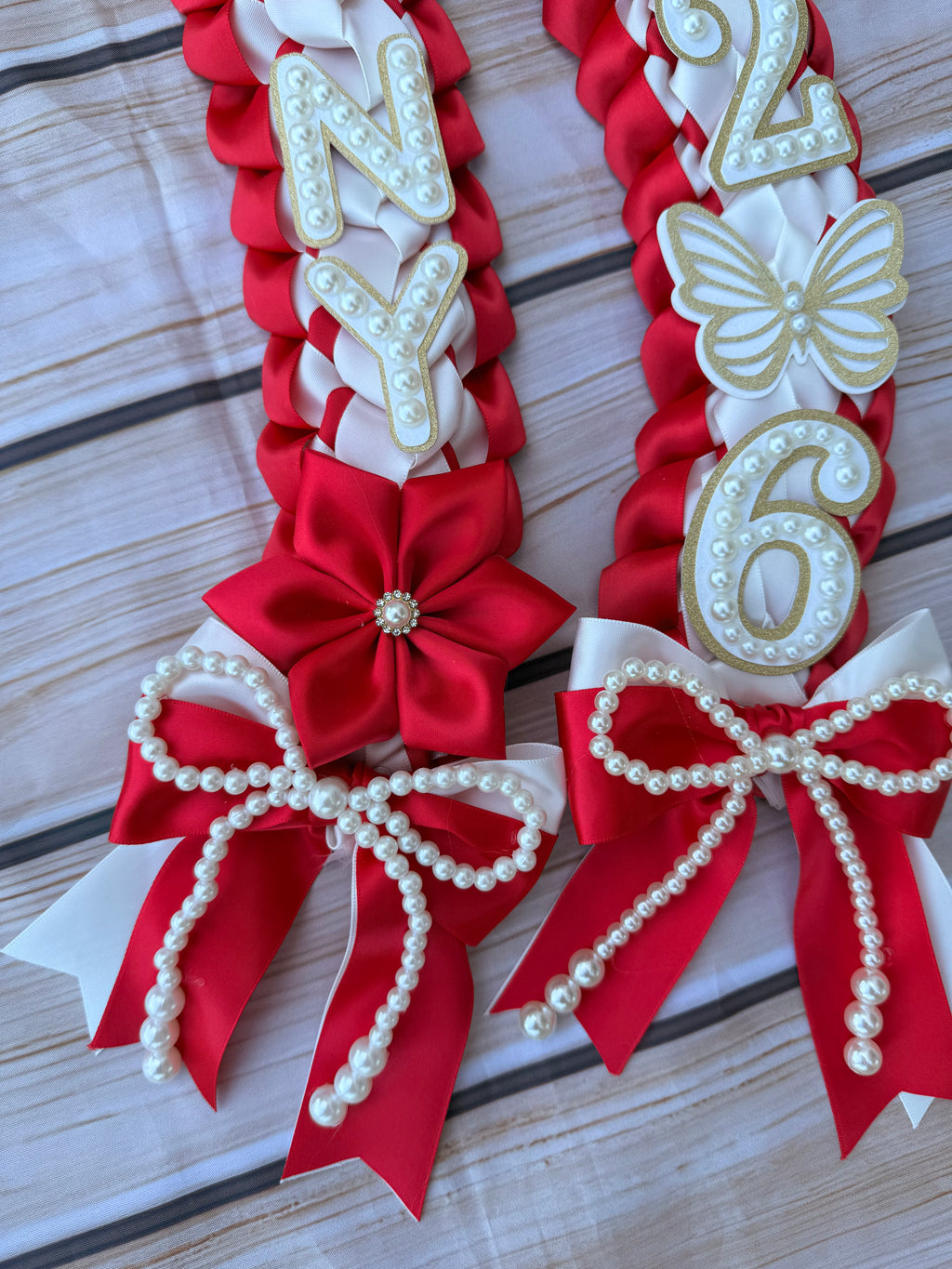 Double Braided lei with pearl numbers and name