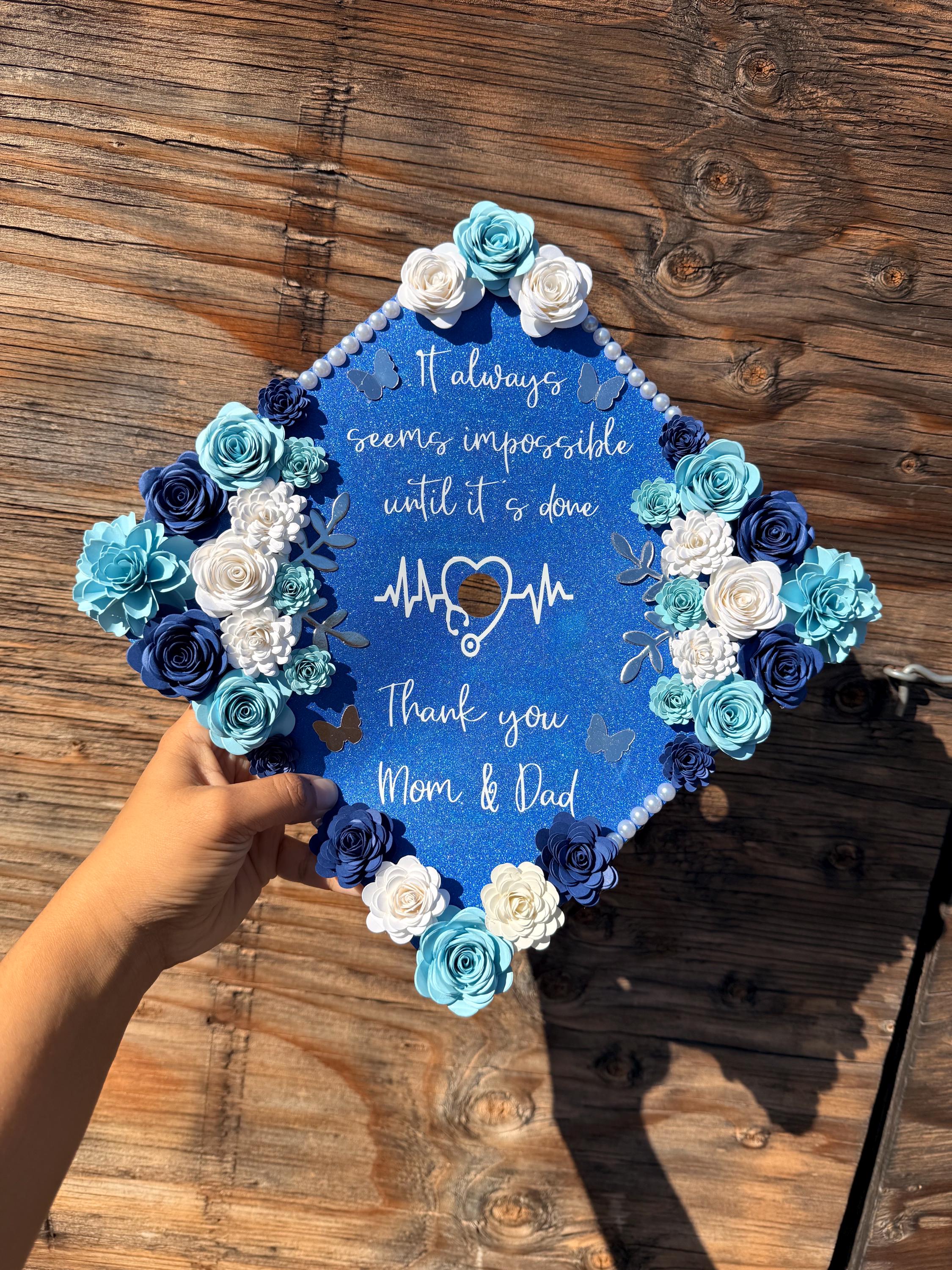Graduation Cap Topper, handmade Paper Flowers, Personalized Grad Cap, Class of 2026