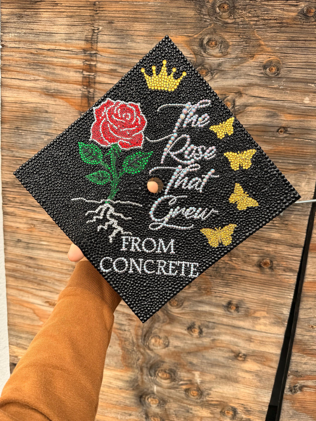 Rhinestone Graduation Cap Topper, bedazzled grad gift, Concrete Rose